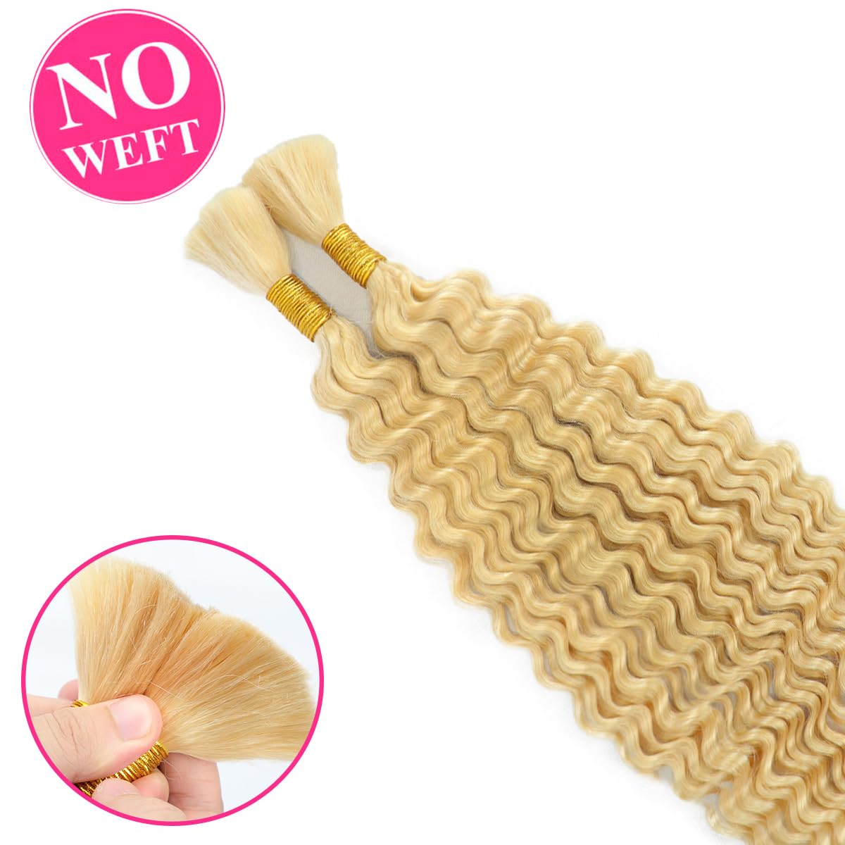 613 Blonde Human Braiding Hair Deep Wave Bulk Human Hair For Braiding No Weft Bundle 100g 2 Bundles/Pack 100% Brazilian Virgin Deep Wave Curly Human Hair Extensions For Braids Human Hair 16 Inch