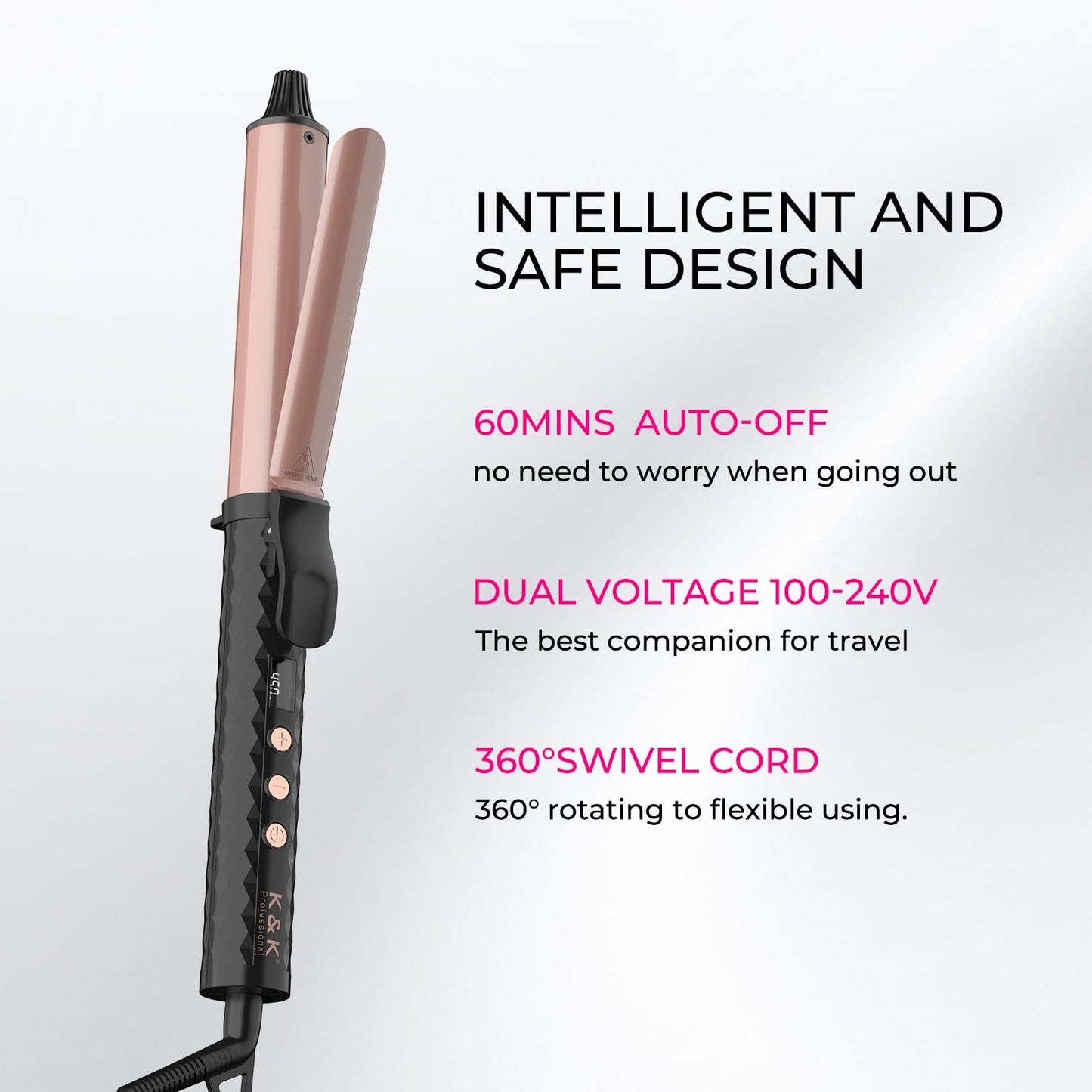 1.25 Inch MCH Ceramic Curling Iron with 6.2-Inch Barrel, Adjustable Temperature, LED Display, and Dual Voltage for Long Hair - Professional Curling Wand with Instant Heat up to 450°F
