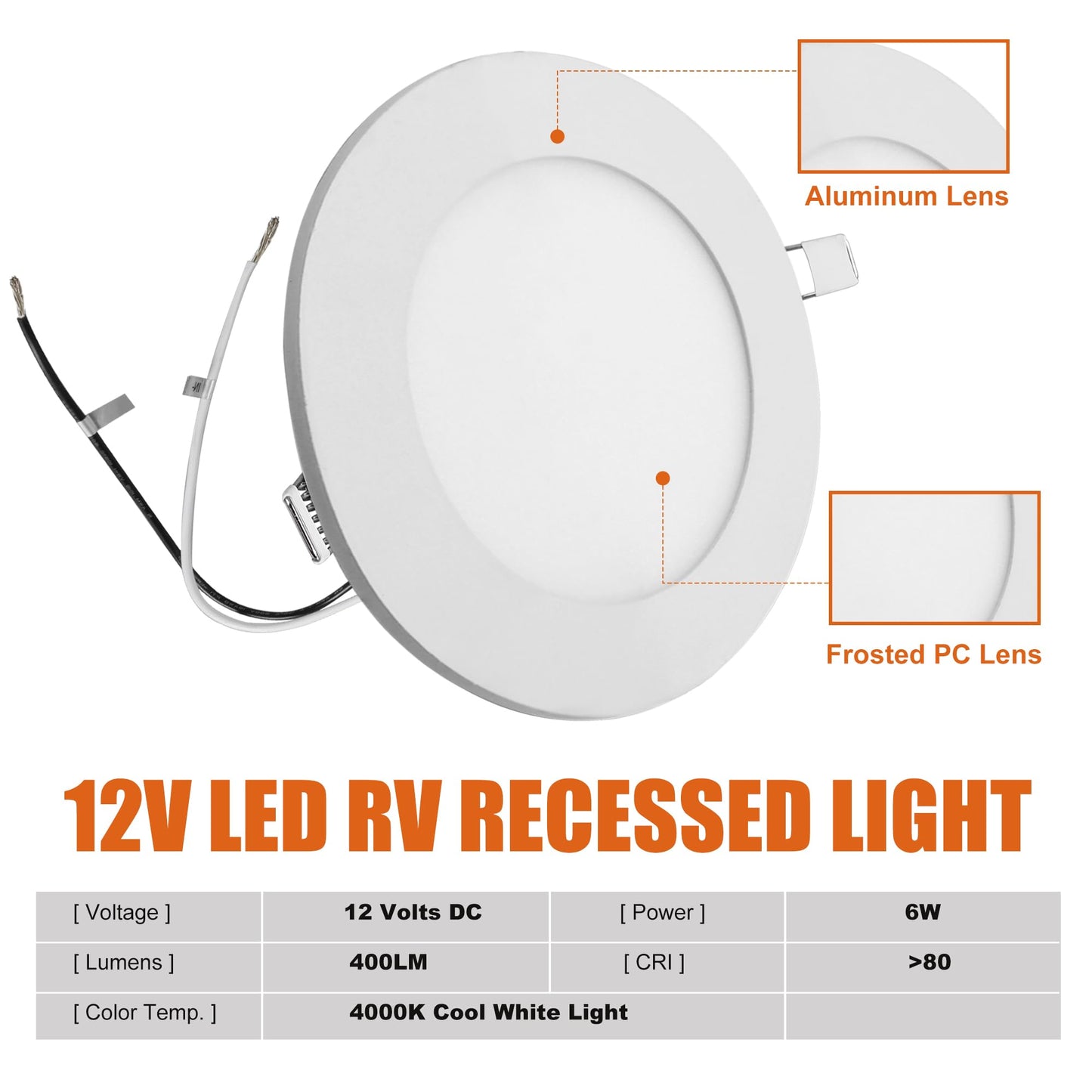 Facon 4.65Inch 12V LED Puck Light RV Interior Lights, Aluminum Slim Recessed Mount, 12Volts RV Lighting Fixture for Van Camper Trailer Motorhome Boat (6Packs, 4.65 Inch 4000K)