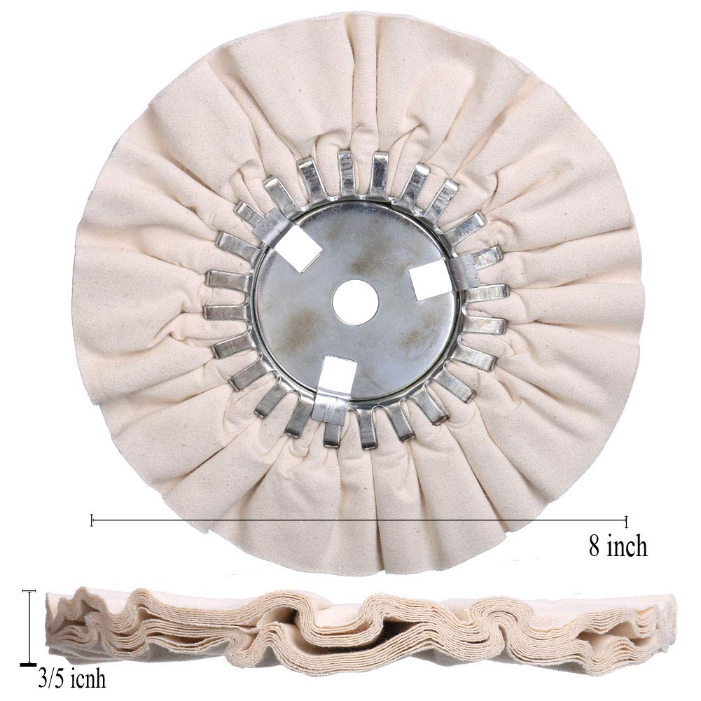 QZATTCAEN Airway Buffing Wheel Kit 4 Piece kit (1 pcs White & 1 pcs Orange & 1 pcs Blue & 1 pcs Yellow) 8" in Diameter 5/8" in Arbor Hole 12 Ply for Angle Grinder 4 Pcs