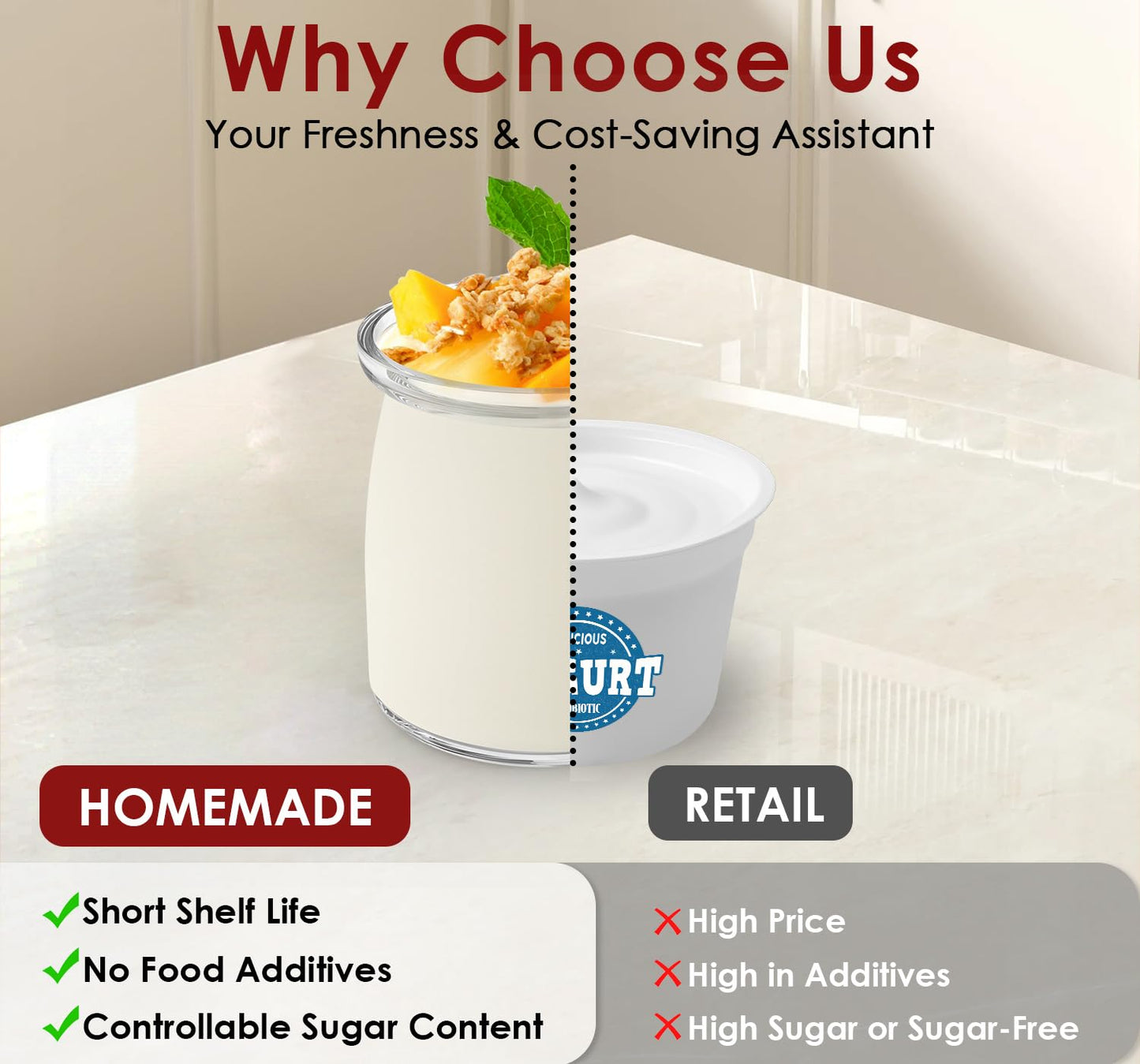 Suteck Yogurt Maker - Stainless Steel Yogurt Makers with Adjustable Time & Temp Control，Automatic Shut-Off & Constant Temper for Homemade Greek, Probiotic Yogurt, BPA-Free 8 Glass Jars (48 oz)