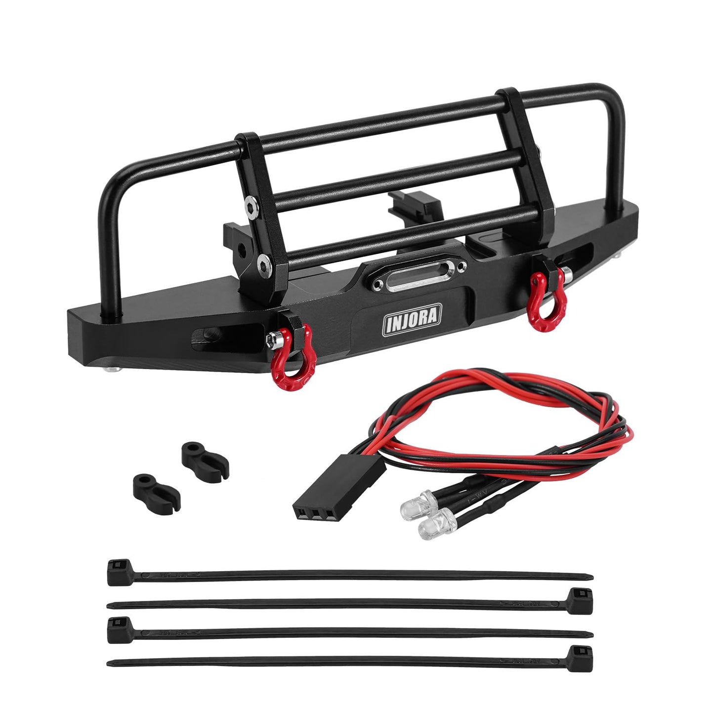 INJORA 37g Front and 26g Rear Bumper - CNC Aluminum Bumper with Light for 1/18 RC Crawler TRX4M Defender Upgrade