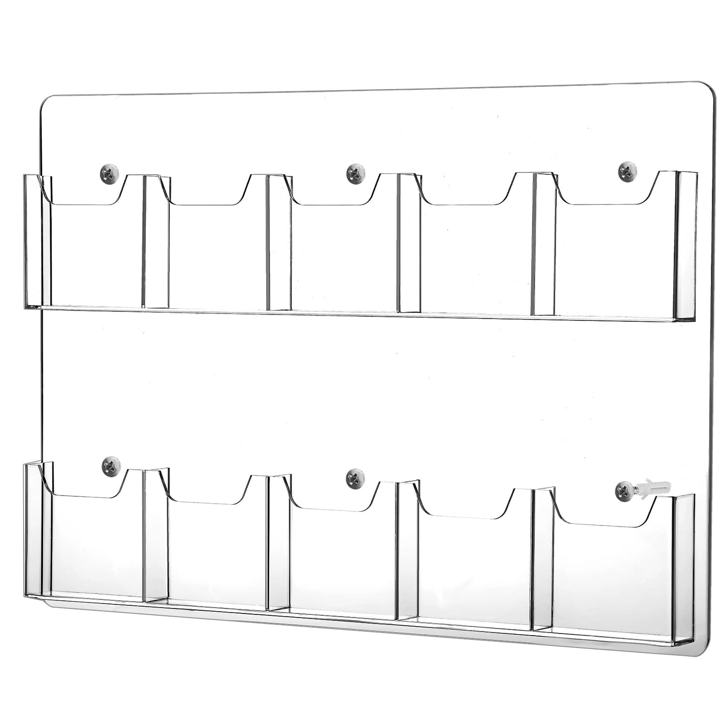 Eersida 10 Pockets Acrylic Brochure Pamphlet Holder Brochure Display Stand Business Tri Fold Multi Slot Holder Rack Wall Mount Clear Pocket Space Saver for Flyer Literature Menu Advertise