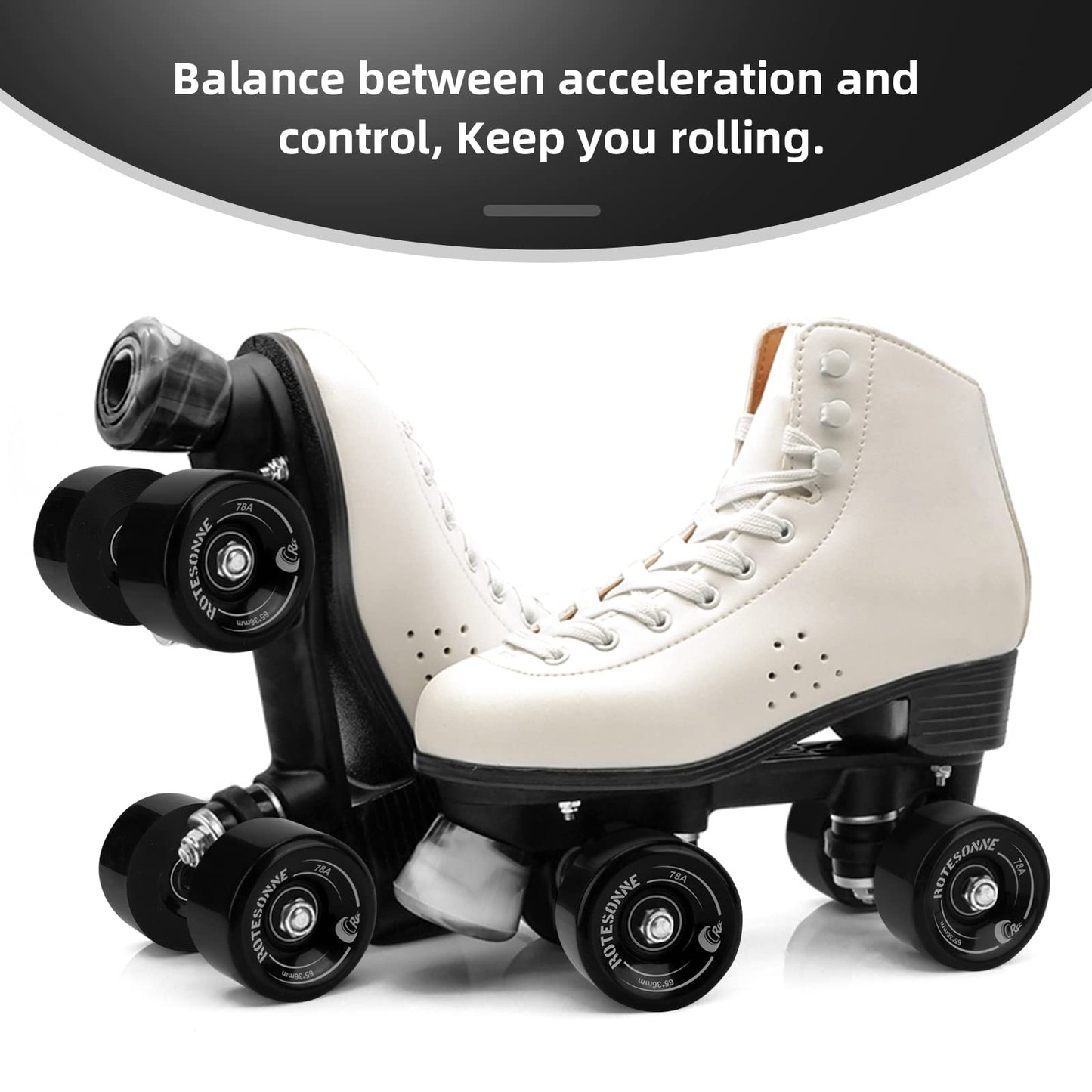 8 Pack 78A Quad Roller Skate Wheels 65 x 36mm with ABEC-9 Bearings Installed for Double Row Skating, Quad Skates Accessories Outdoor/Indoor Use (Black)