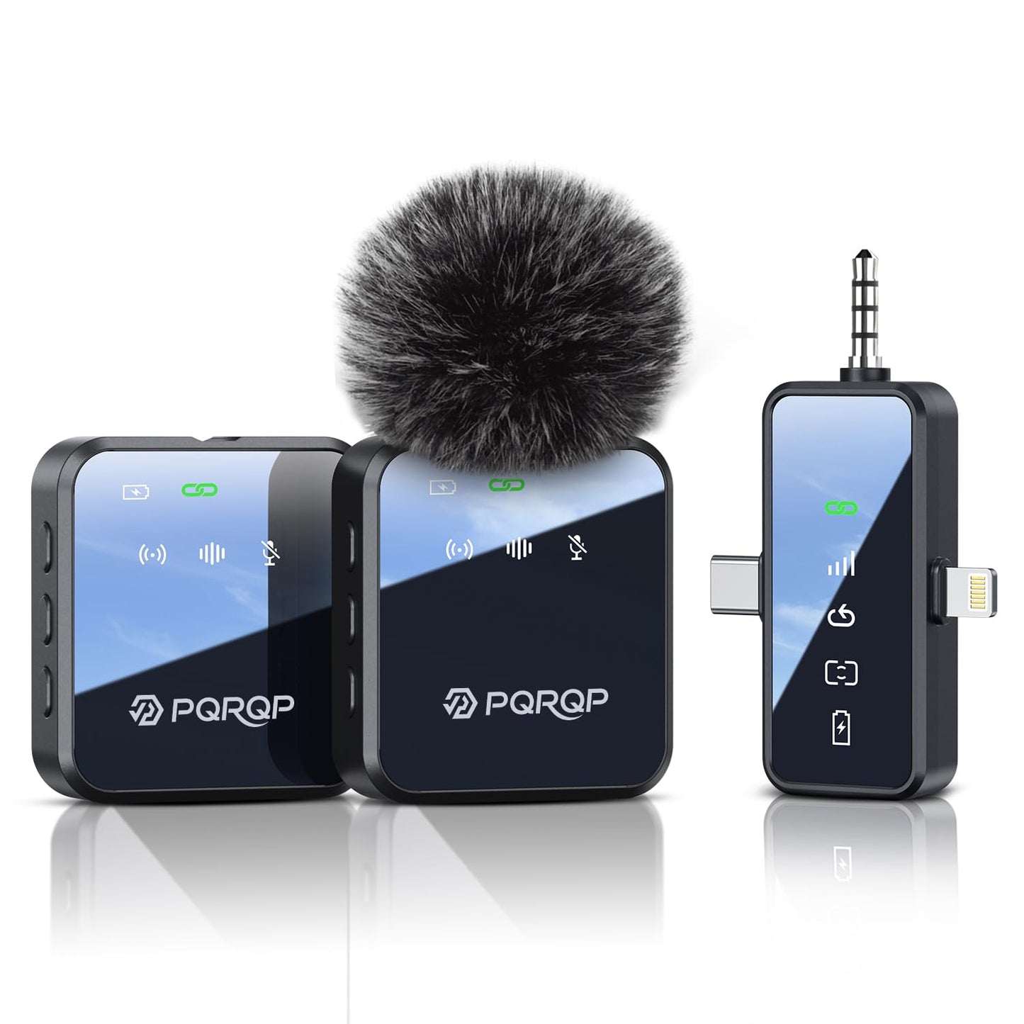 PQRQP 3 in 1 Microphone for iPhone/Android/Camera, Wireless Microphones, 328ft Transmission, 18H Battery Life, Mini Microphone for Record Interview, Vlogs, Tiktok, Instrument