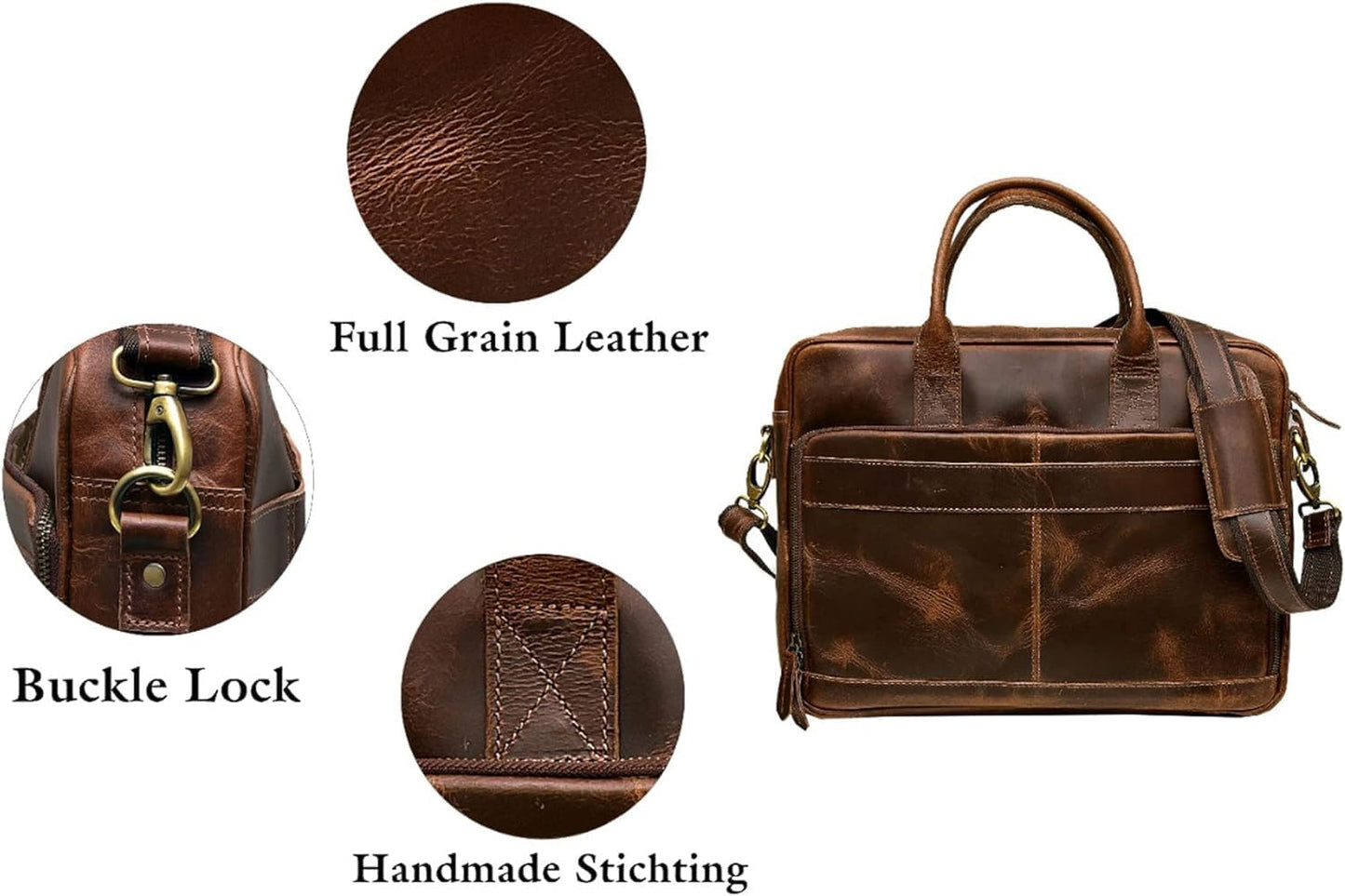 Vintage Handmade Leather Travel Messenger Office Crossbody Bag Laptop Briefcase Computer College Satchel Bag (18" Brown)