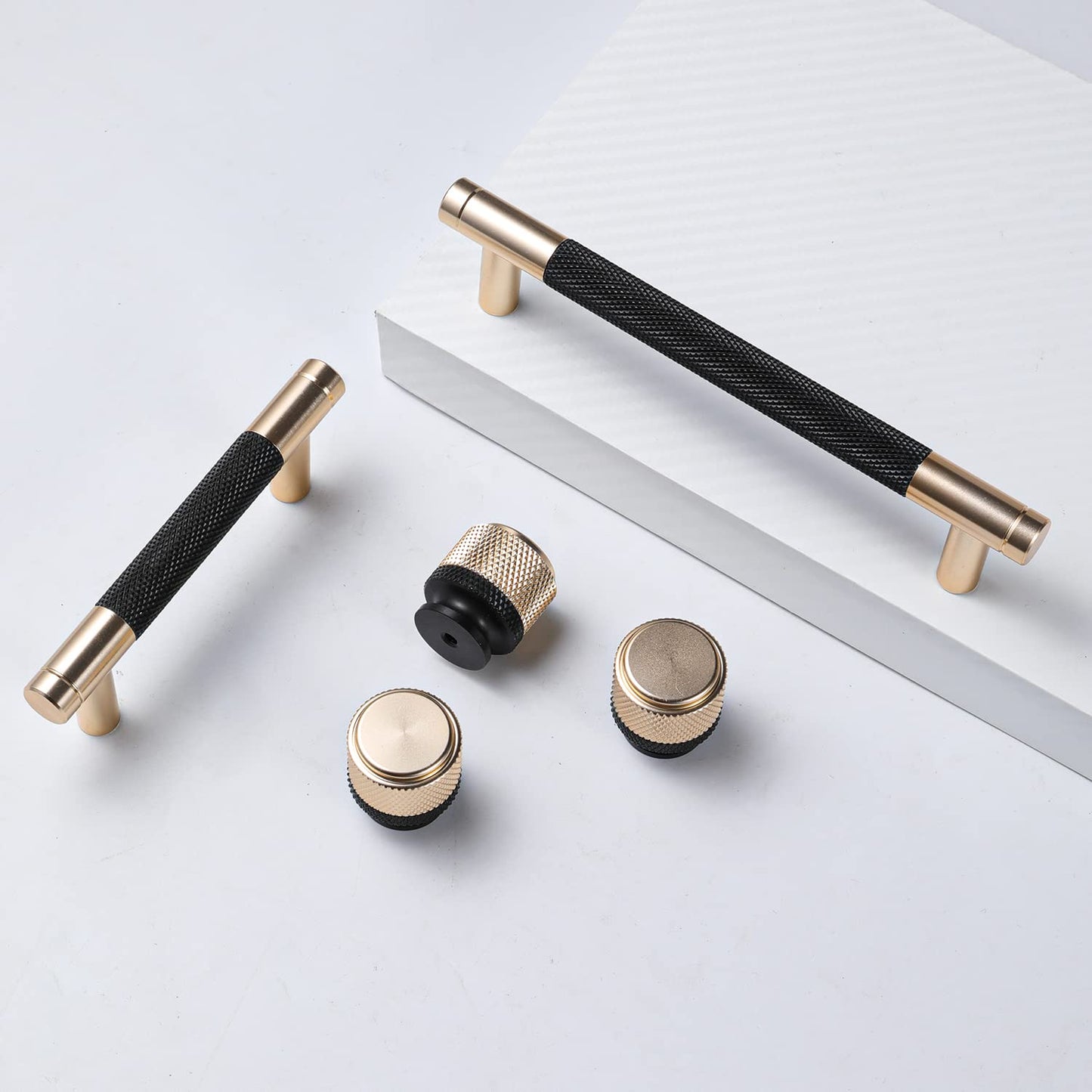Westablize 24 Pack 7 1/2 Inch 192 mm Bar Cabinet Pulls Gold and Black Knurled Handles for Brushed Gold Drawer Pulls Cupboard Aluminum Handles