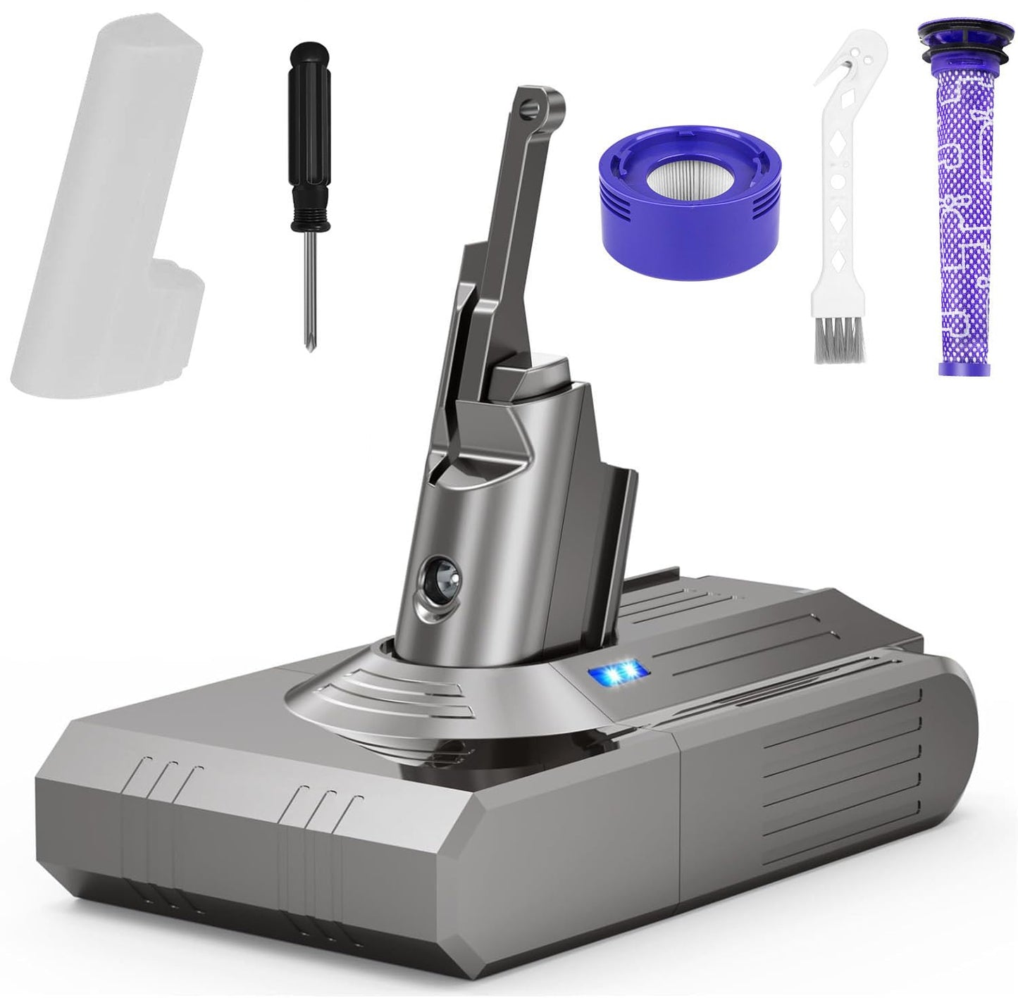 9000mAh Battery Replacement Compatible with Dyson V-8 Battery 21.6V - Compatible with Animal/ Absolute/ Motorhead/ Fluffy/ Trigger/ SV-10 Vacuum Cleaner with 2 Filters + Cleaning Brush + Screwdriver