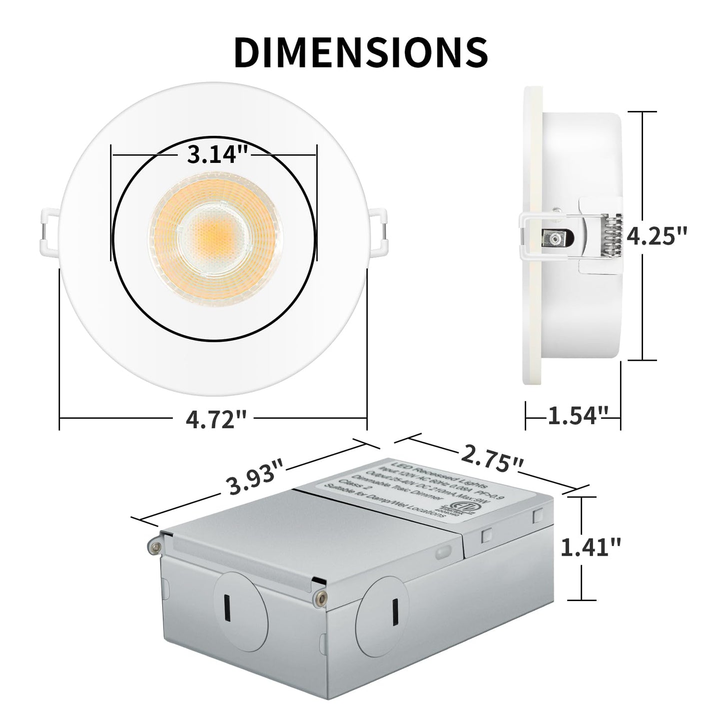 KnLnny Ware Eyeball Recessed Lighting 4 Pack, Ajustable Gimbal Recessed Ceiling Light with Junction Box,5 CCT(2700K-6500K) Selectable,9W 750LM,Dimmable,Airtight, ETL Listed