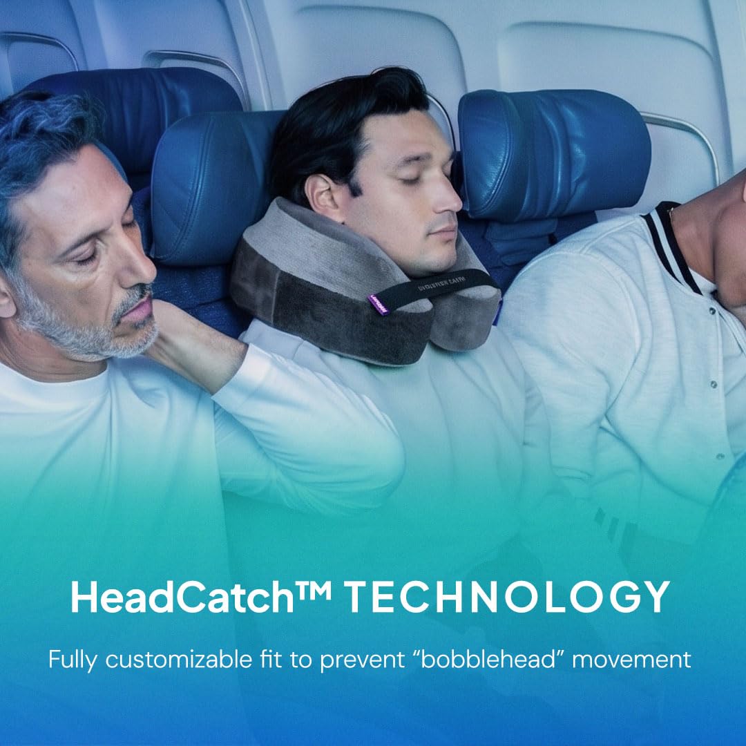 Softest Neck Pillow Ever for Travel – Evolution Earth Deluxe – 360° Head, Neck and Chin Support for Sleeping – Sustainable Memory Foam - Removable, Washable Cover with Compact Carrying Case (Wind)