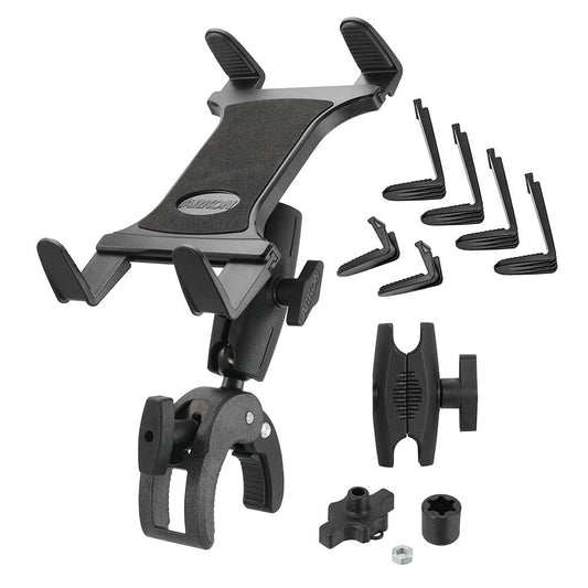 ARKON Mounts - Tablet Holder with Clamp Mount | Corrosion-Resistant | Tablet Stand w/Sturdy Clamp | Security Knob Feature | Two Adjustable Shafts Included | Fits iPad and Samsung Tablets