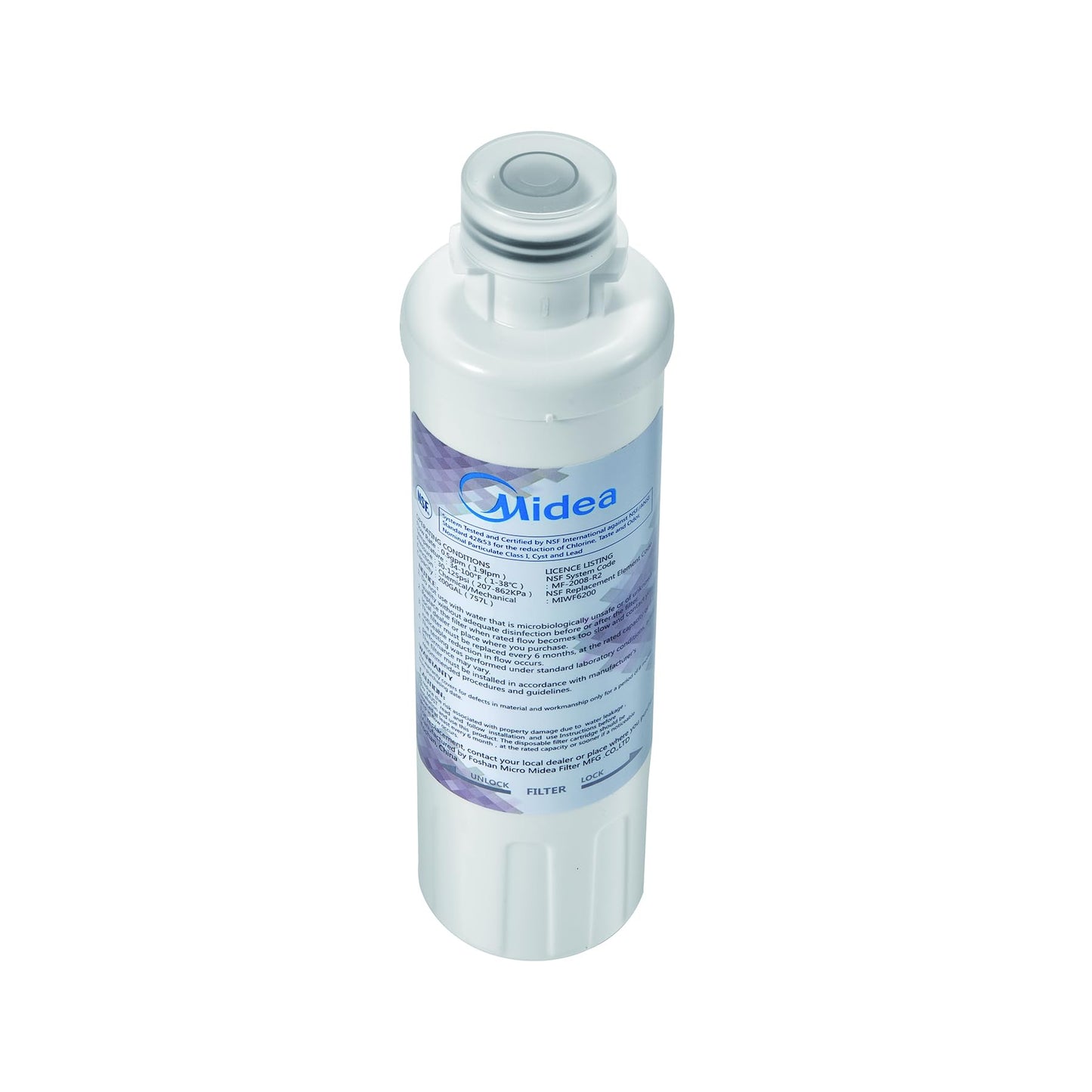 Midea MIWF6200 Twist-in Refrigerator Water Filter, 200 Gallon, Compatible with Midea Side-by-side Refrigerators MRS26D7AST/ MRS26D5AST/ MRQ22D7AST
