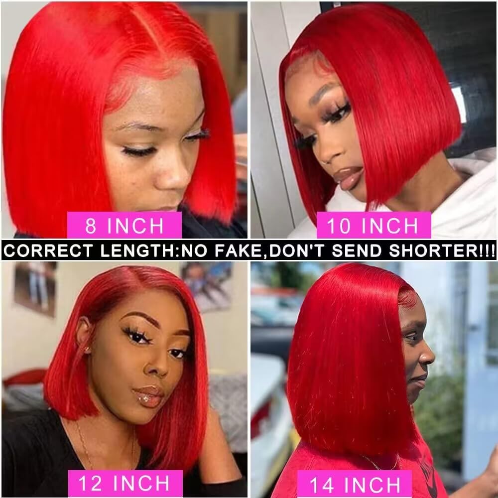 Pre Plucked 13X4 Straight Red Bob Wig Human Hair Lace Front Wigs With Baby Hair Natural Hairline Glueless Wigs Human Hair Pre Cut Bob HD Transparent Lace Frontal Blunt Cut Red Bob Wigs For Black Women