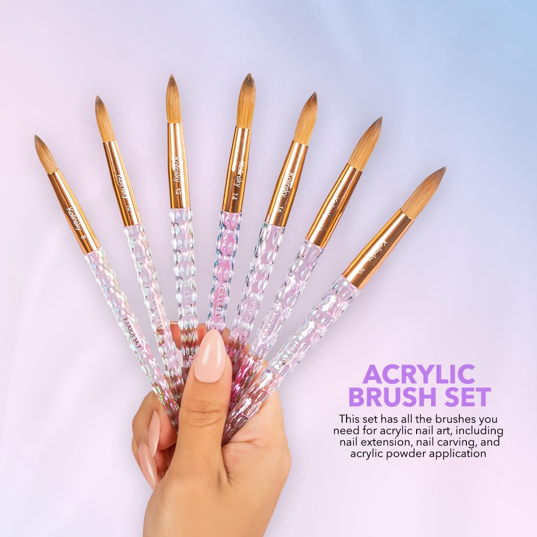Kiara Sky 100% Pure Kolinsky Acrylic Brush, Crystal Cut Handle and Acetone Resistant #12 - Clear