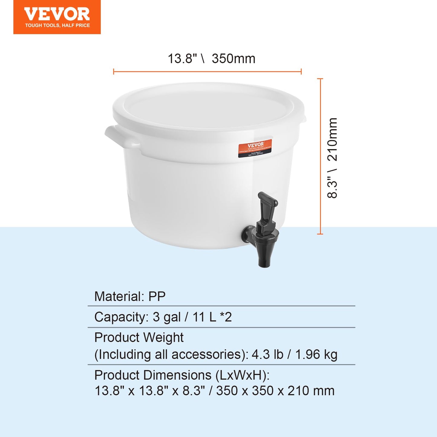 VEVOR Beverage Dispenser, 3 Gallon *2 Drink Dispensers for Parties, Plastic Juice Dispenser with Spigot and Lid, Iced Tea Lemonade Juice Water Dispenser, for Restaurants, Hotels, Parties, 2 Pack