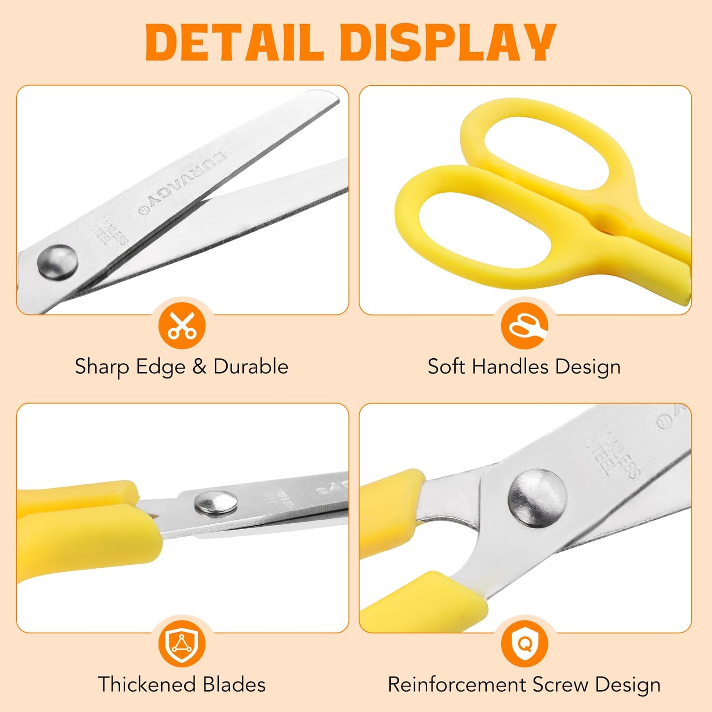BURVAGY 120Pack 5" Small School Student Blunt Craft Kids Scissors, Sharp Stainless Steel Blades Safety Comfort Grip Scissors for Kids Children Cutting Paper, 5Inch