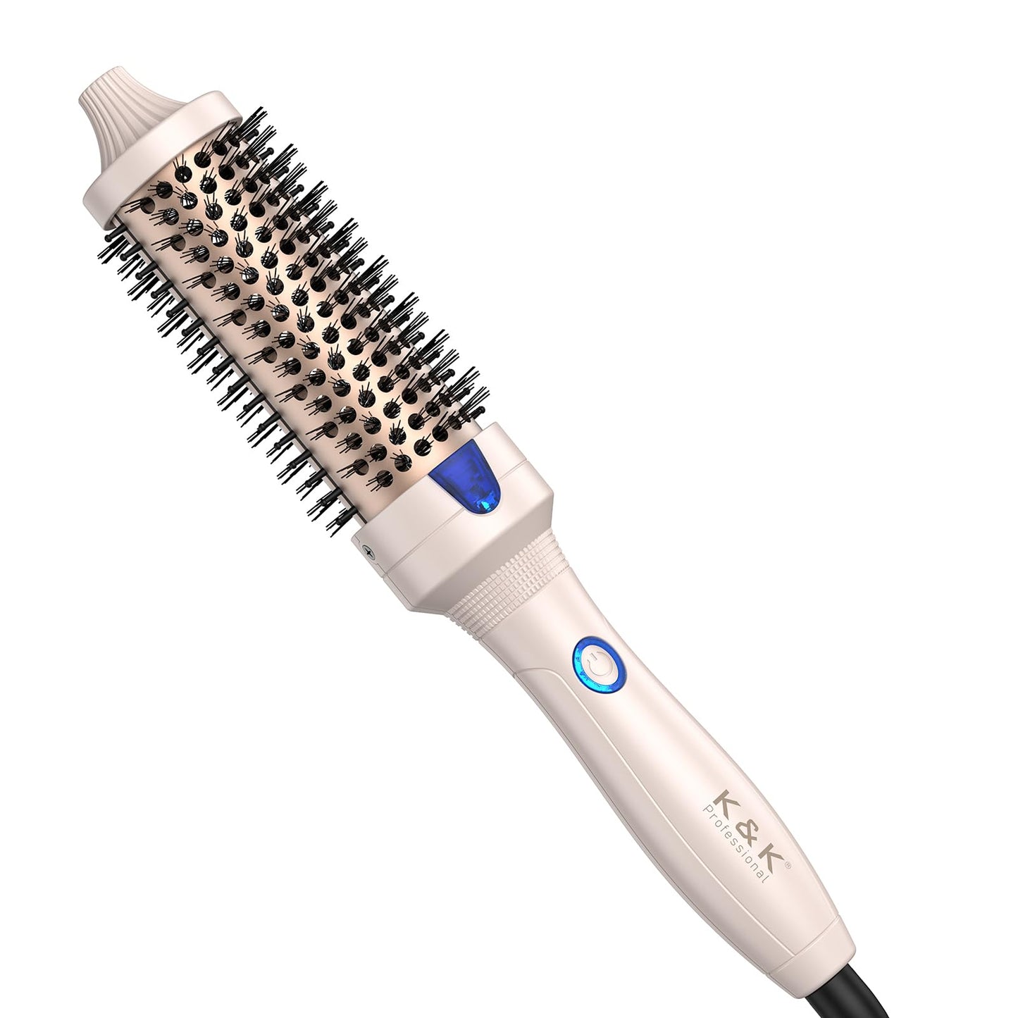 K&K 1.5 inch Volumizing Brush Heated Curling Ceramic Tourmaline Ionic Curling Iron Quick Heating Makes Hair Silky Smooth Dual Voltage Travel-Friendly Straightening Round Design (Pale Pink, 1.5 Inch)