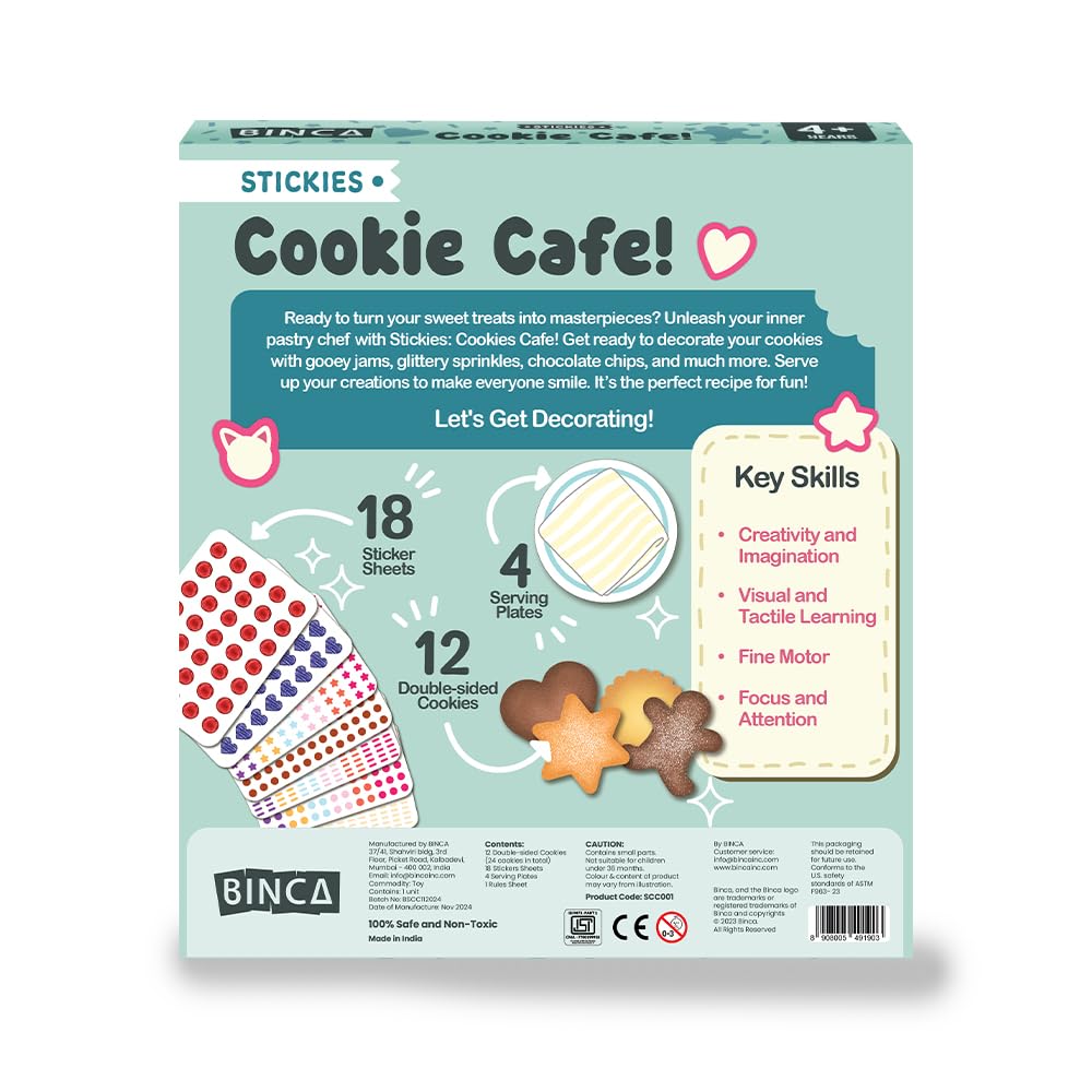 BINCA Stickies Dot Art Activity Kit - Cookie Cafe, 2000+ Stickers, Mess-Free Pretend Play, DIY Dot Sticker Art for Toddlers, Kids Travel Activities, Craft Kits & Gifts for Boys & Girls Ages 4,5,6,7