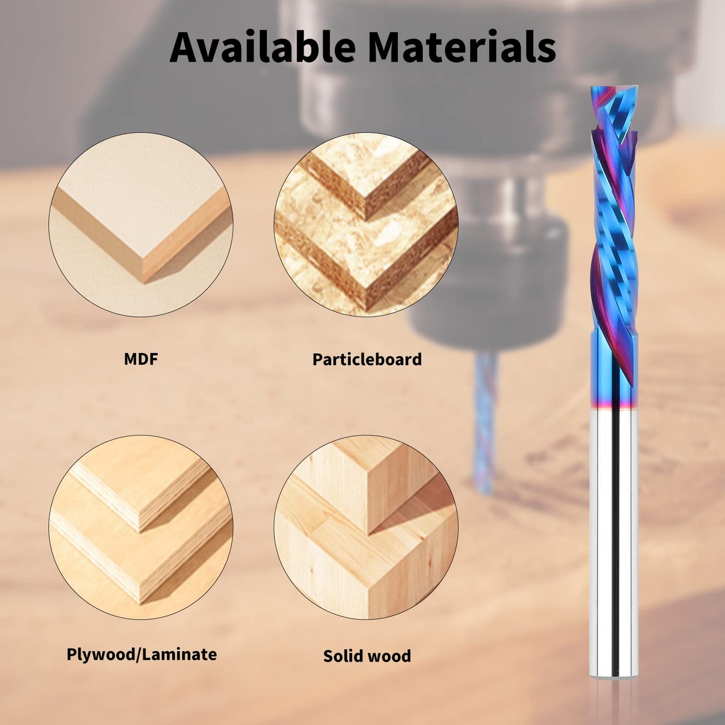EANOSIC 5PCS Compression Spiral Router Bits 1/4" Shank,1-1/4" Cutting Length, Extra Long 3 Inch, Carbide UP Down Cut CNC Router Bits End Mill for Wood Mortises Carving Engraving