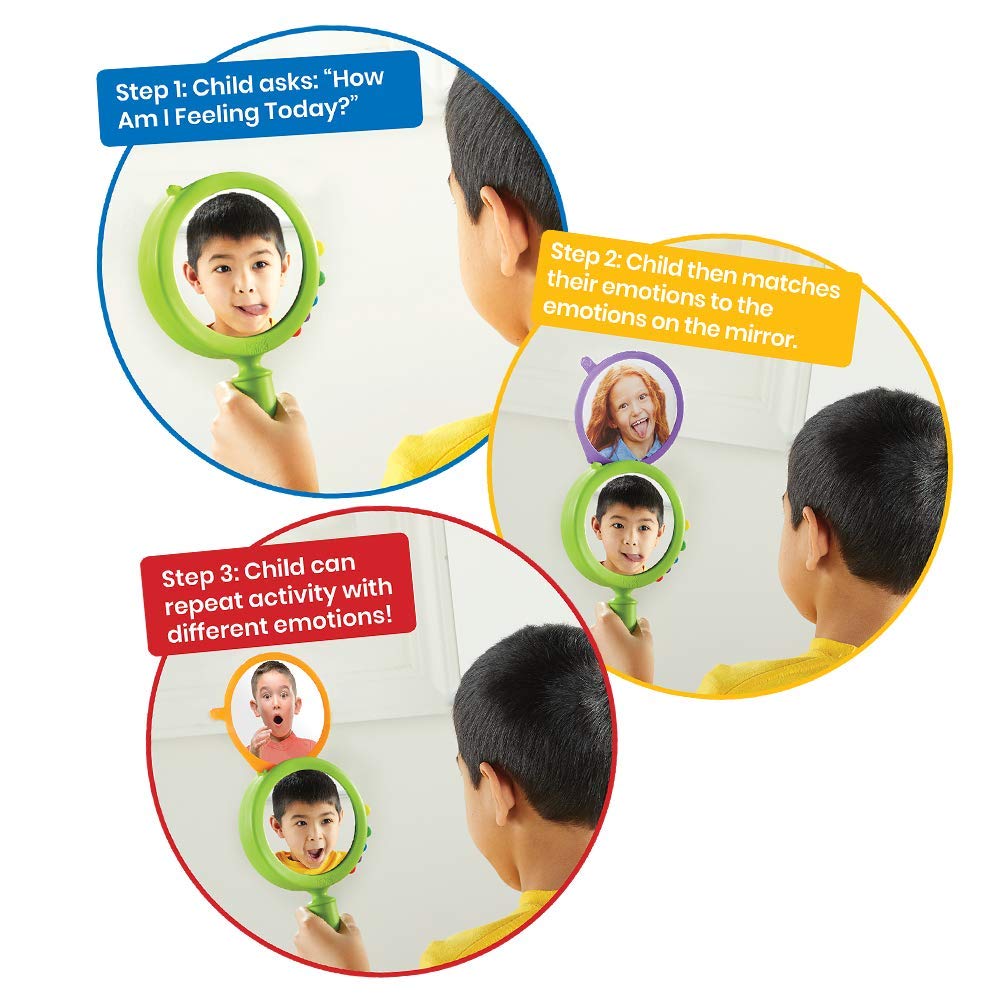 hand2mind See My Feelings Mirror, Social Emotional Learning Mirror, Sensory Toys for Toddler Learning, Anxiety Relief for Kids, Mindfulness for Kids, Kindergarten Homeschool Supplies (Pack of 4)