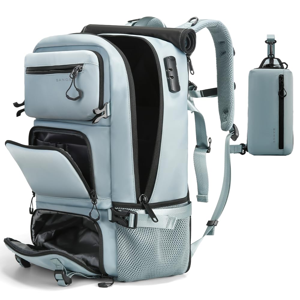 FUTURE AESTHEICS Travel backpack Carry-on Travel Backpack For Women Men Flight Approved Business Weekender Overnight Waterproof Daypack (Light Blue)