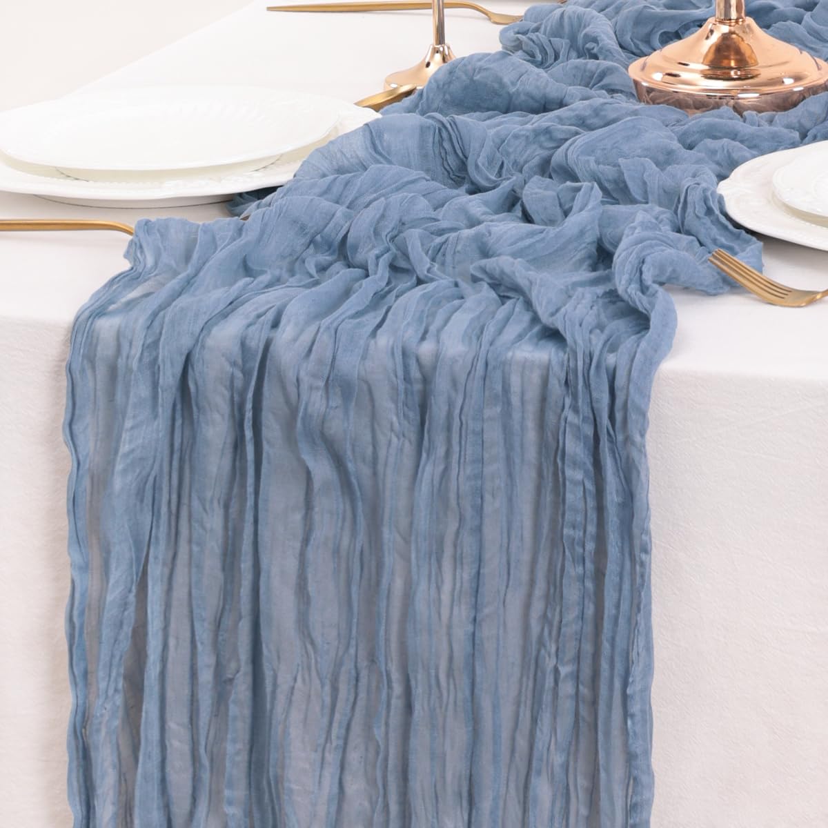 LINXTAR Dusty Blue Table Runner Cheesecloth Table Runner 10 Pack 10FT Rustic Table Runners 35 x 122 Inches Boho Decoration for Home Wedding Baby Shower Birthday Party