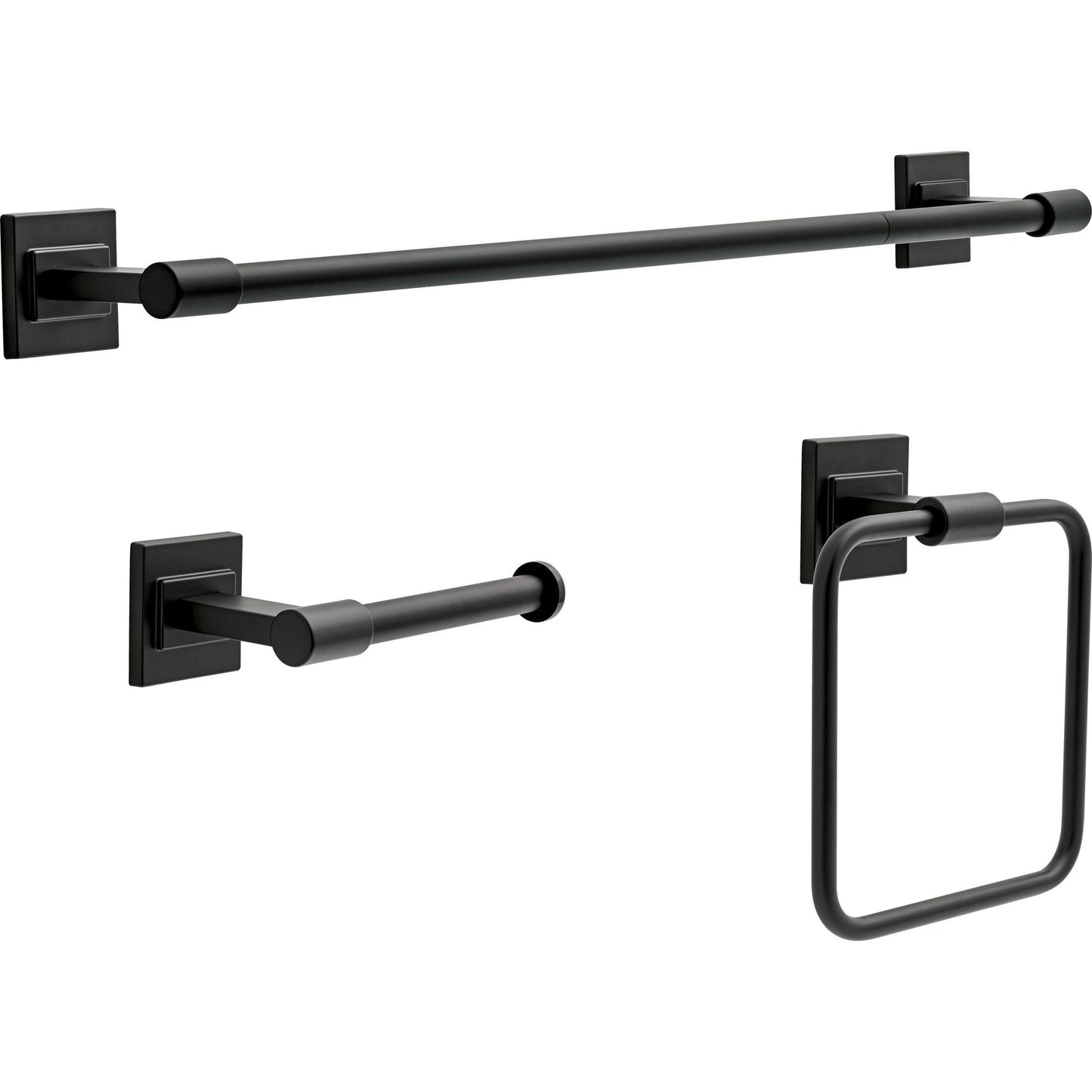 Delta Faucet McLaren 3-Piece Bathroom Set, Matte Black, 18"/24" Towel Rack, Toilet Paper Holder, Ring MCL63-MB