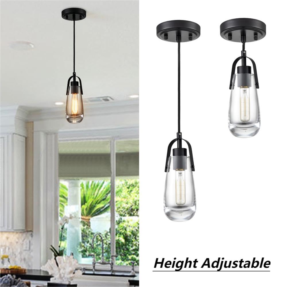 DEYNITE Industrial Home Pendant Light Fixtures Black Hanging Light with Clear Glass for Kitchen Island