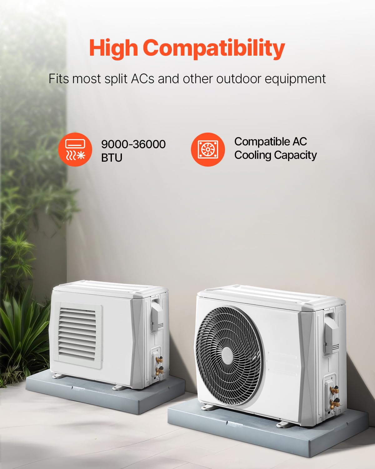 VEVOR Mini Split Pad, for 9000-36000BTU Ductless Air Conditioner Heat Pump Systems, 38 x 18 x 3 inch Plastic Outdoor Condenser Equipment Anti-Vibration Pads for Heat Pump System, Max Load 400 lbs