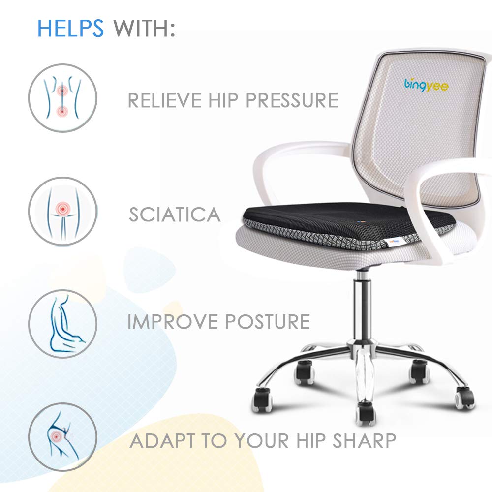 bingyee Gel Seat Cushion 1.8 Inch Thick Seating Pad Orthopedic Chair Cushions for Pressure Relief Gel Pads for Office Chair, Car, Home, Wheelchair, Kayak Cushion, Stadium Cushion