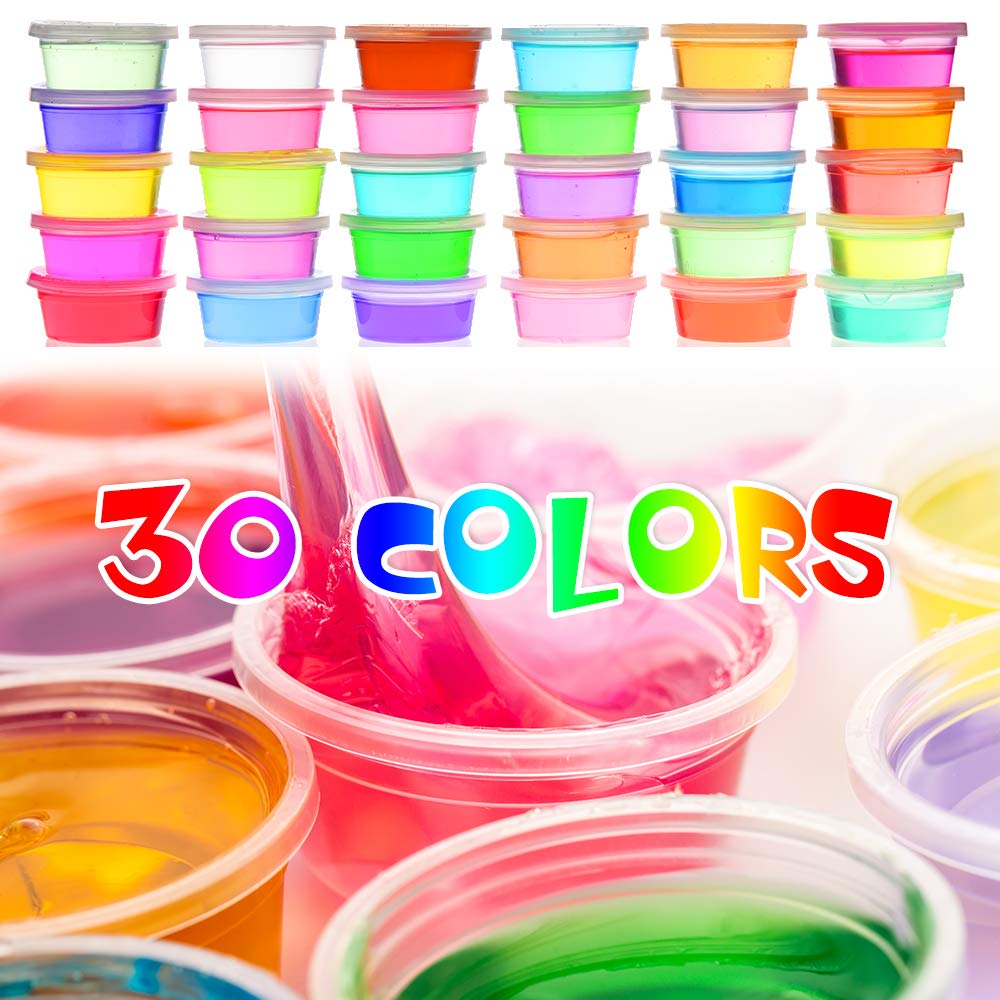 Slime Kit, 135 Pack Slime Making Kit 30 Crystal Slime, Glitter Jars, Charms, Sugar Paper, Foam Beads, Fishbowl Beads, Toy Cups, Slices, Air Dry Clay and Tools for Kids Girls by WINLIP
