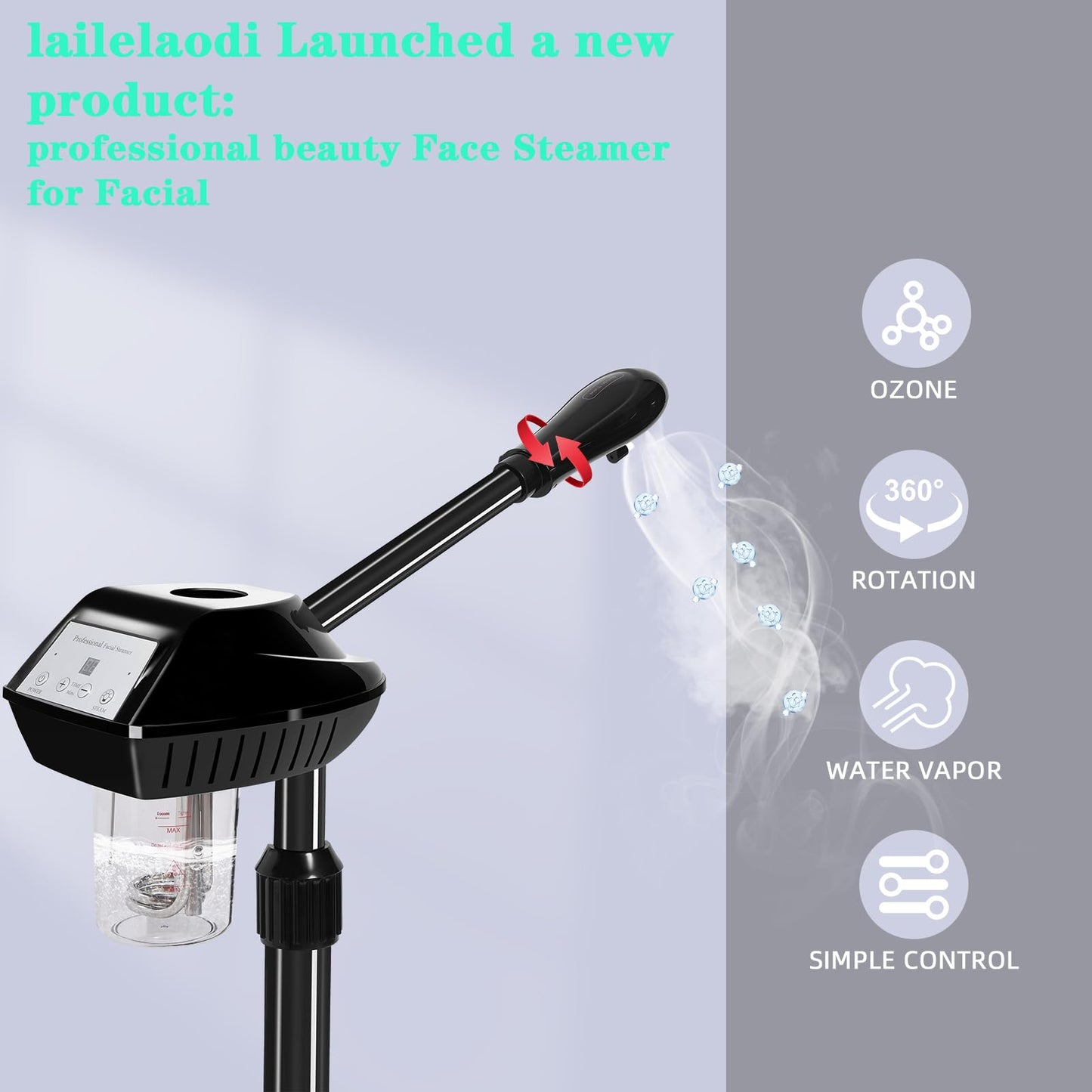 Lailelaodi Professional Ozone Facial Steamer on Wheels - Stand Steamer for Spa, Salon and Home Use