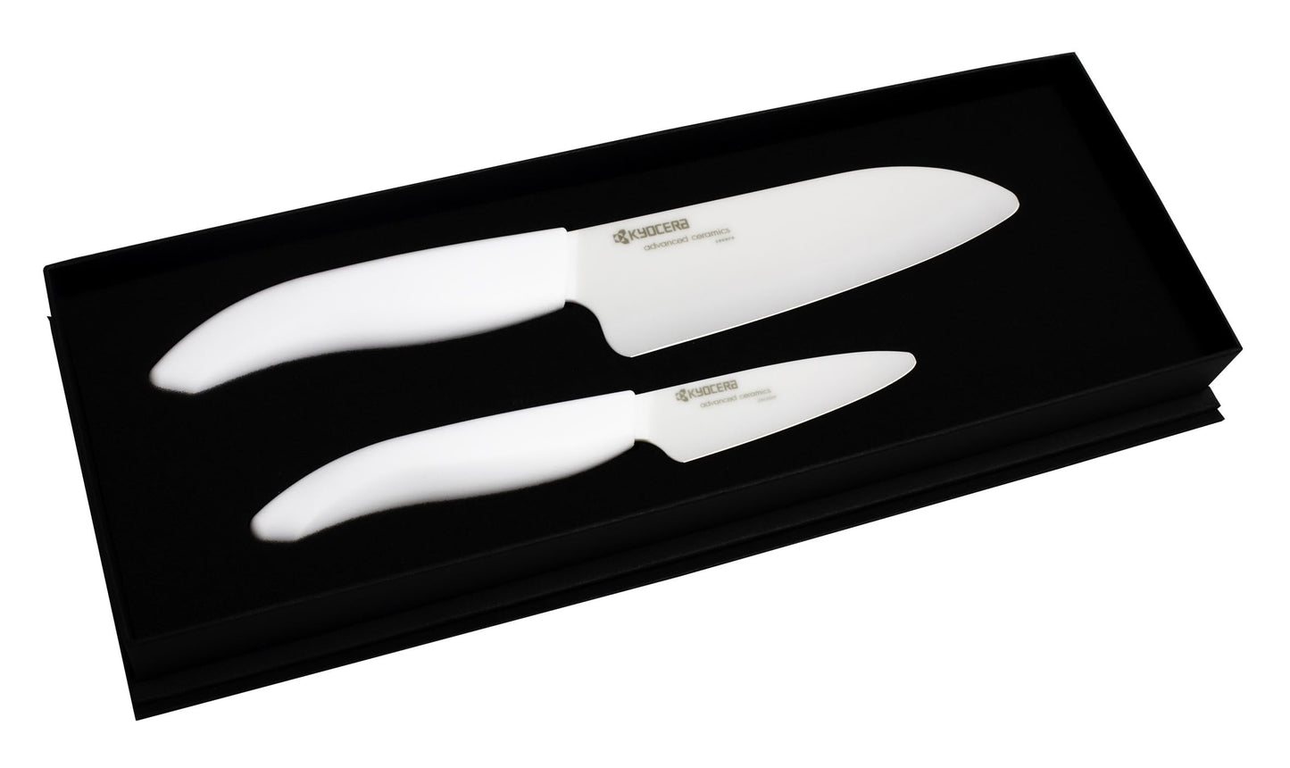 KYOCERA Revolution 2-piece Ceramic Knife Gift Set, 5.5 inch Santoku and 3 inch Paring, White