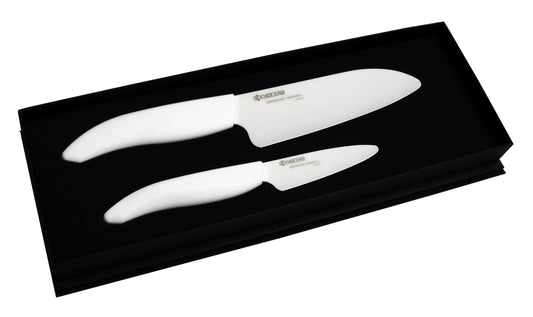 KYOCERA Revolution 2-piece Ceramic Knife Gift Set, 5.5 inch Santoku and 3 inch Paring, White