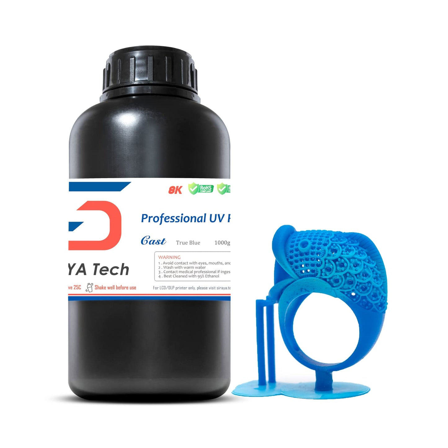 Siraya Tech Cast 3D Printer Resin Easier to Burn and Print Clean Burnout Great Smooth Surface High Resolution Castable 405nm UV-Curing Resin for Thicker Designs and Metal Parts (True Blue, 1kg)
