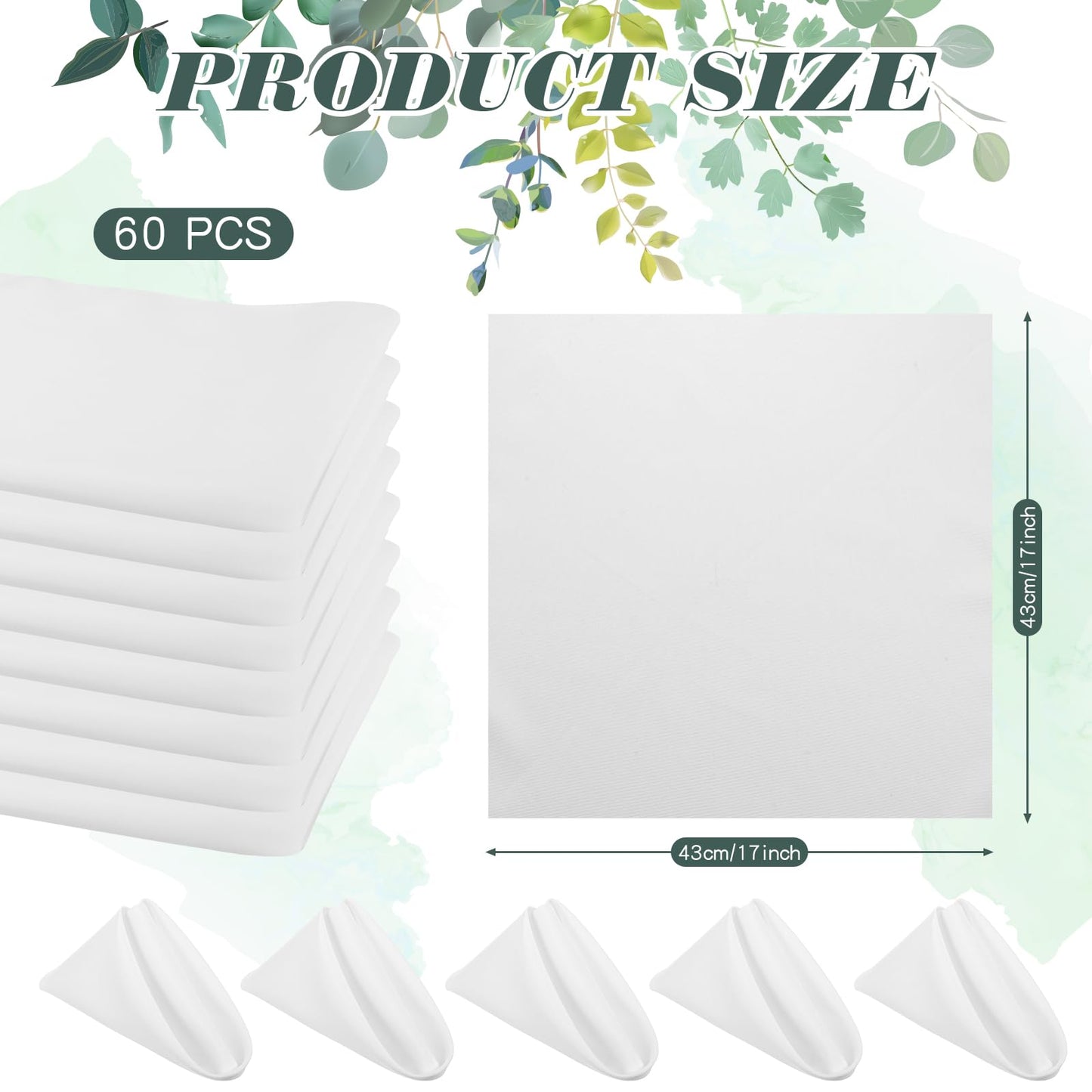 Buryeah 60 Pcs Washable Cloth Napkins 17 x 17 Inch Polyester Dinner Napkins Soft Table Napkins for Weddings Parties Holiday Dining Banquet(White)