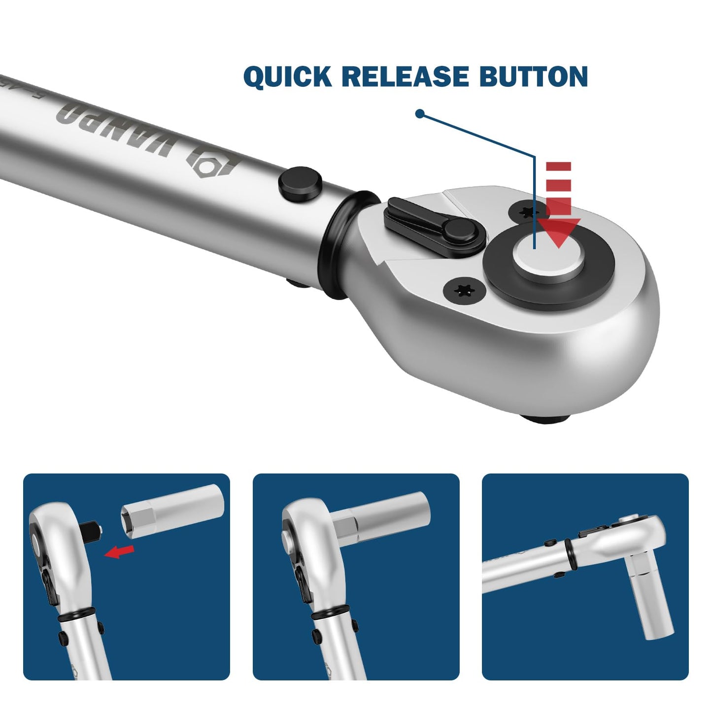 VANPO 1/4 3/8 1/2-inch Drive Click Torque Wrench, 3Pcs Torque Wrench Set 20-240 in.lb, 5-45 ft.lb, 20-160 ft.lb, Dual-Direction Adjustable 72-Tooth Torque Wrench for Bike, Moto, Car Maintenance