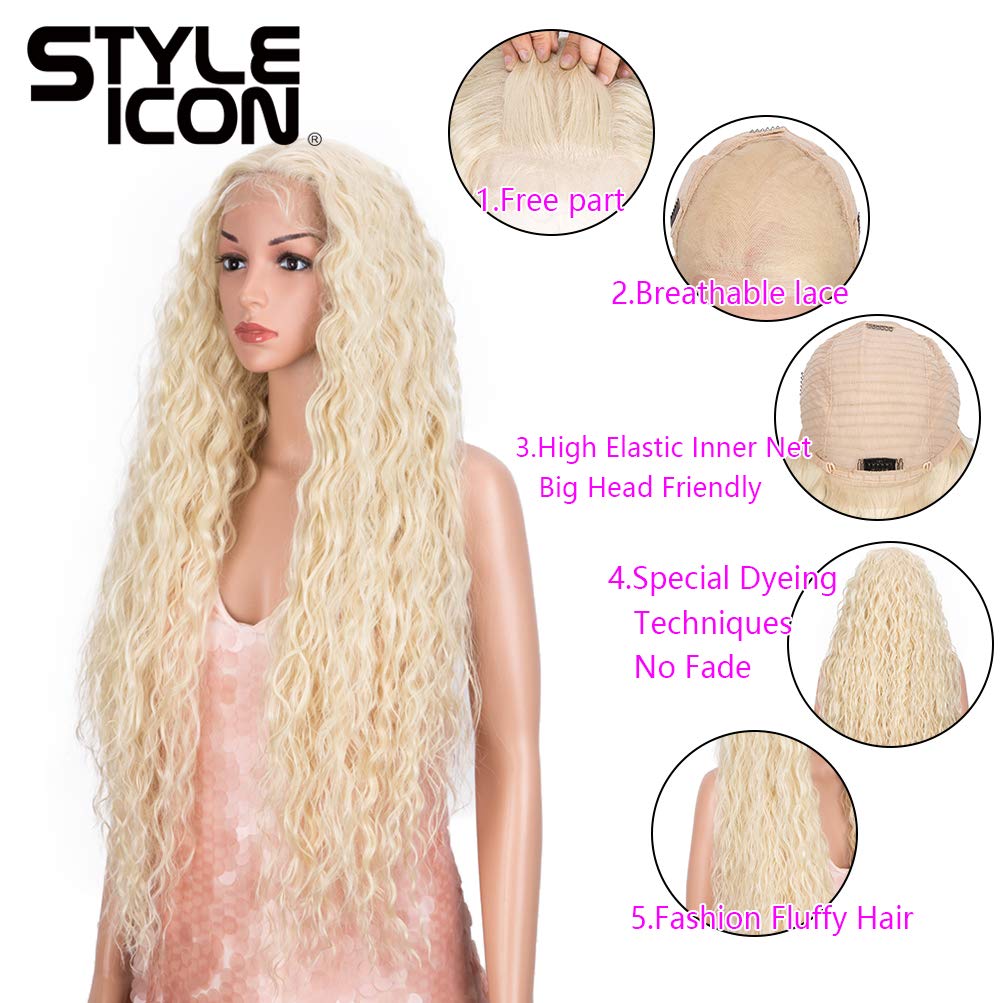 Style Icon Easy-360 Lace Wigs 13x6 Free Part Lace Frontal Wigs 32” Long Water Wave Wig Synthetic Wig (32 Inch, 613)