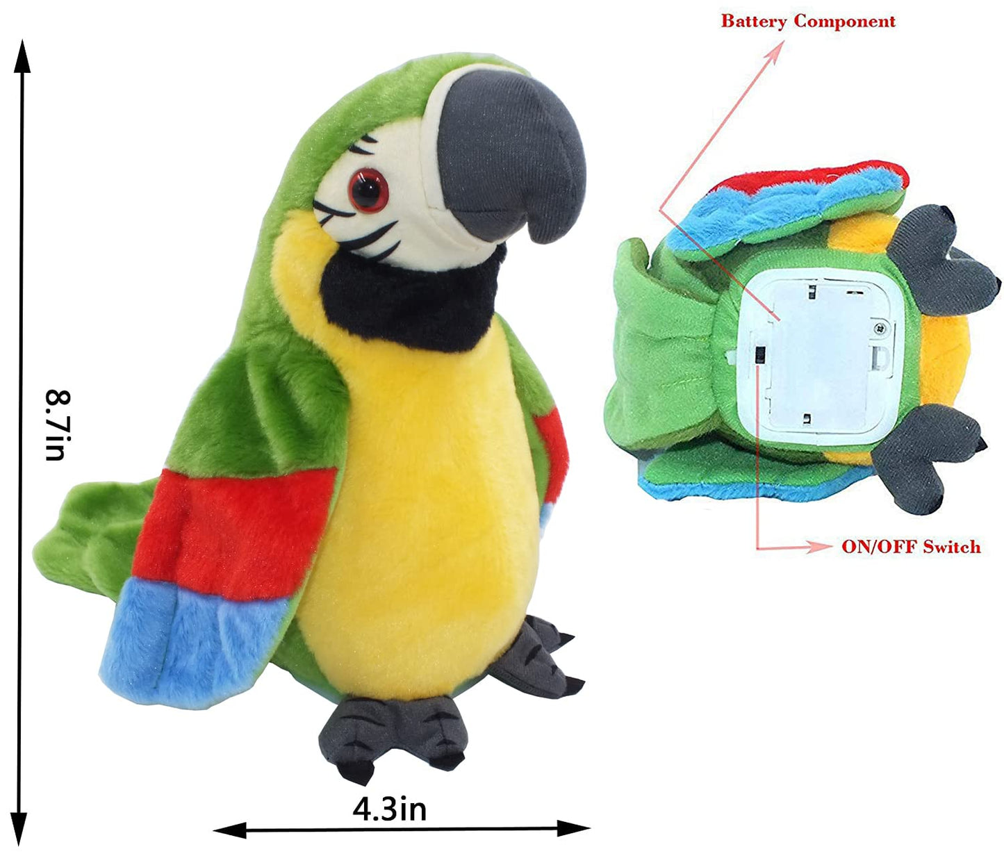 Vincilee Talking Parrot Repeat What You Say Mimicry Pet Toy Plush Buddy Parrot for Children Gift,10cm x 20cm ( Green)