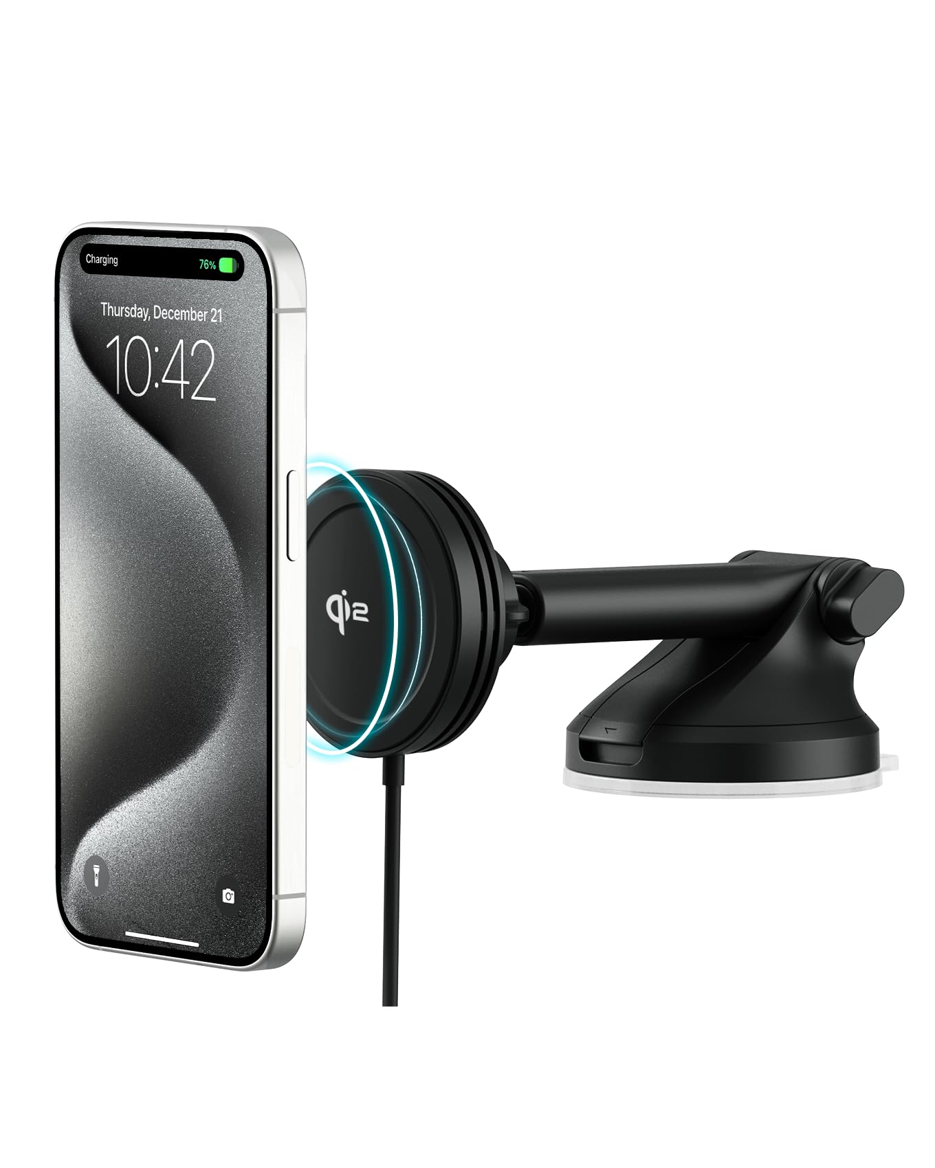 iOttie Velox Qi2 Mini 15W Wireless Charger Car Mount - Dash & Windshield Car Phone Holder - MagSafe Compatible iPhone Mount for Qi2 Smartphones (iPhone12 13 14 15 16 and 17) - Car Charger Included
