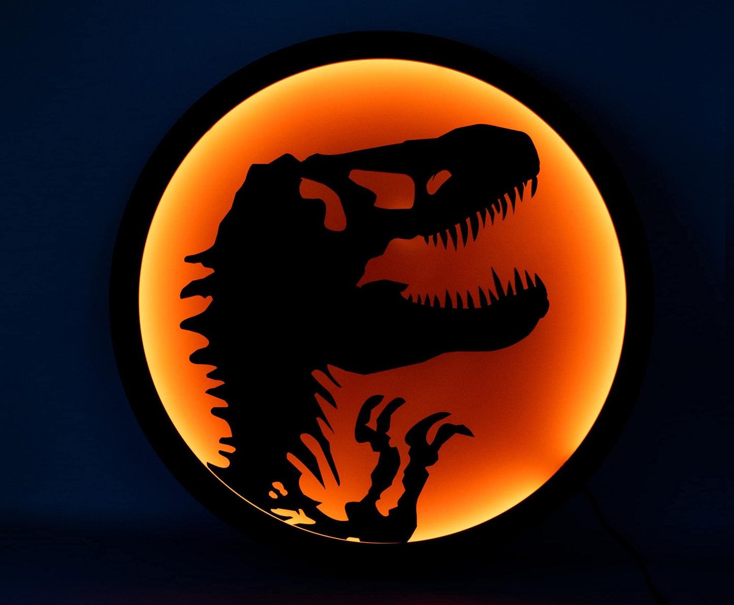 Ukonic Jurassic Park T-Rex Logo LED Wall Light Sign | Ready to Hang Wall Decor Artwork, Trendy Living Room Essentials, Home Decor Accent | Dinosaur Toys, Gifts and Collectibles | 12 Inches Tall