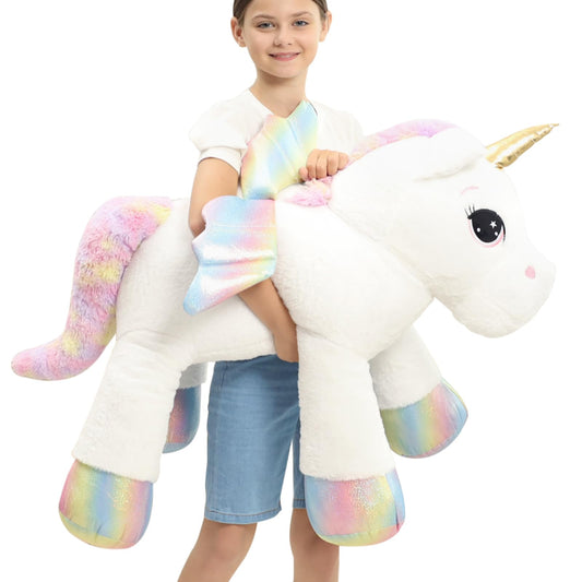 44 Inch Giant Unicorn Stuffed Animal Pillow, Cute Soft Big Unicorn with Rainbow Wings, Large Plush Toy Color Unicorn, Christmas Birthday Decorations Valentines Gifts for Girlfriend Girls Boys Kids