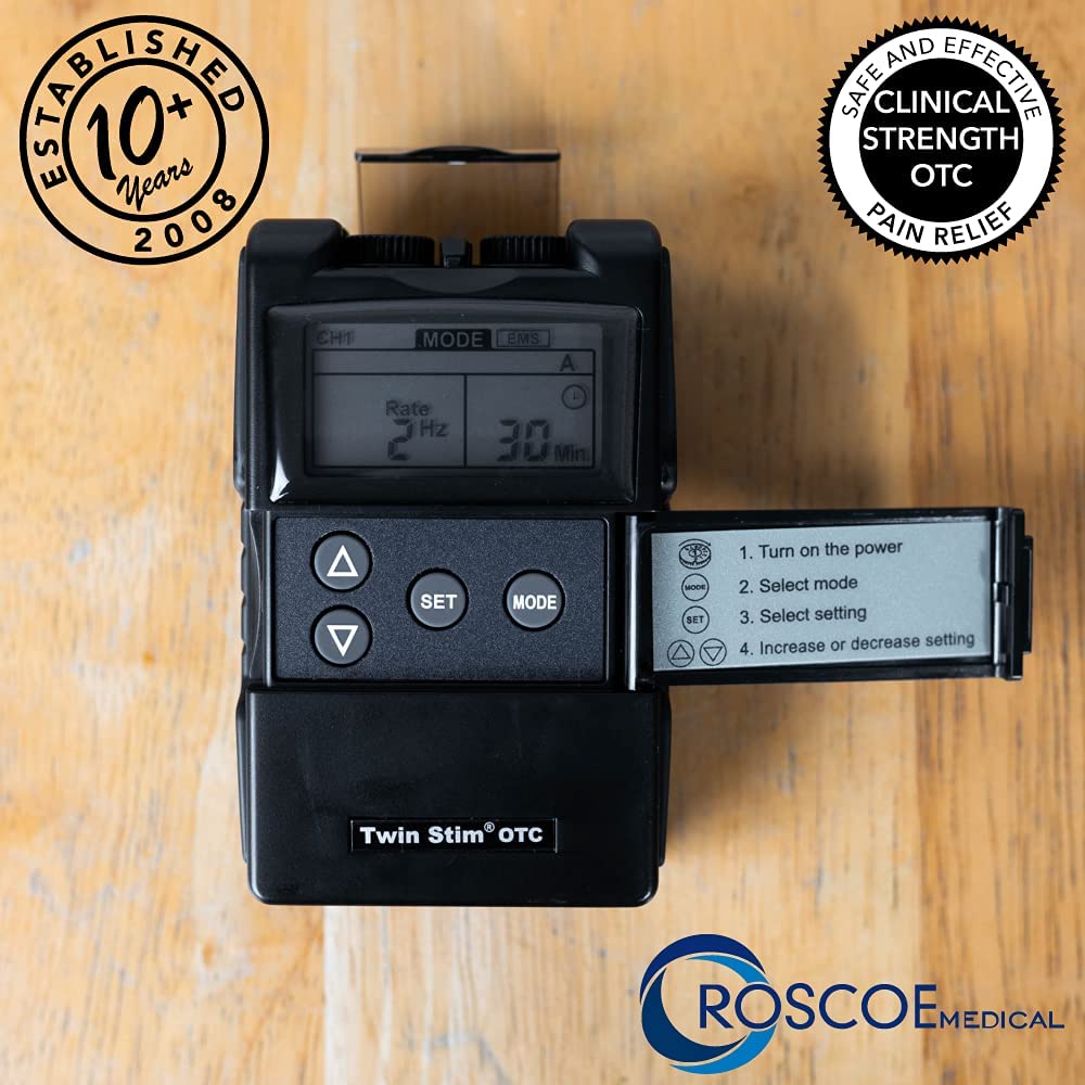 Roscoe Medical EMS and TENS Unit Muscle Stimulator with 48 Pack of Electrodes