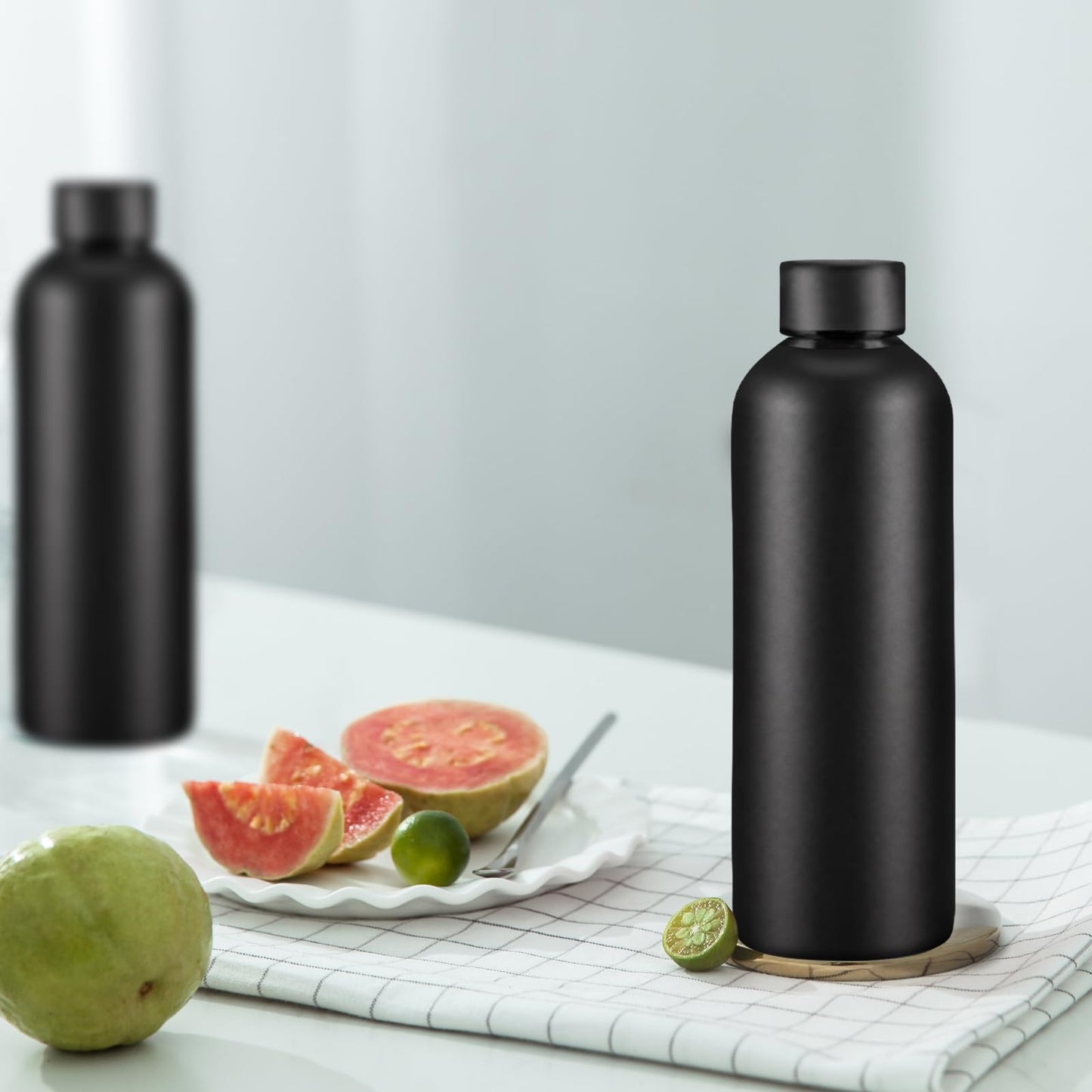 WHEATHUSK 16 Pack Stainless Steel Insulated Water Bottle 17oz Blank Double Wall Vacuum Thermal Sports Bottle Personalized Powder Coated Bulk for Laser Engrave, Black