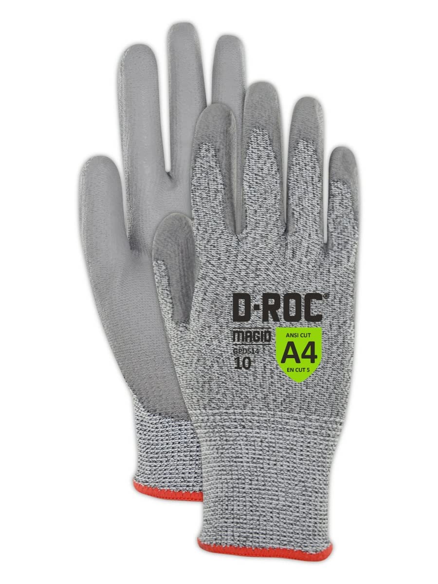 MAGID D-ROC ANSI A4 Hyperon Blended Polyurethane Coated Work Gloves, 12 Pairs, Size 8/Medium, GPD514