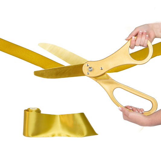 Crutello Ribbon Cutting Ceremony Kit - Grand Opening Ribbons and Scissors - 21"Giant Gold Scissors and 30 Foot Large Gold Ribbon 4"Wide - Ceremonial Kit