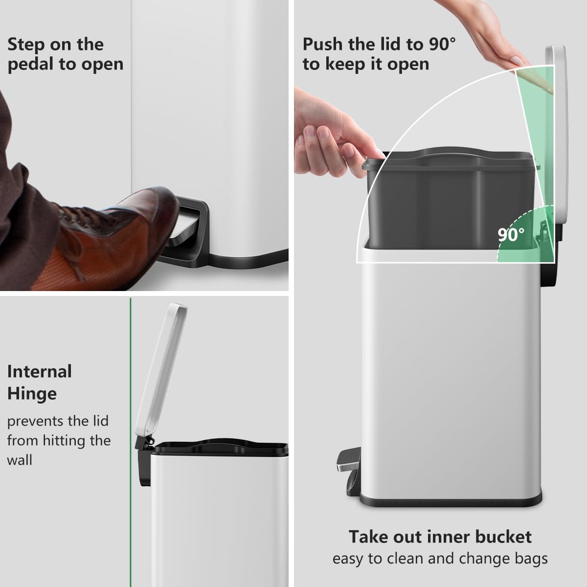 Veelesa Slim Bathroom Trash Can with Lid Soft Close, 1.6 Gallon Stainless Steel Garbage Can with Removable Inner Bucket, Durable Step Pedal, Small Trash Bins for Toilet, Bedroom, Kitchen, Office