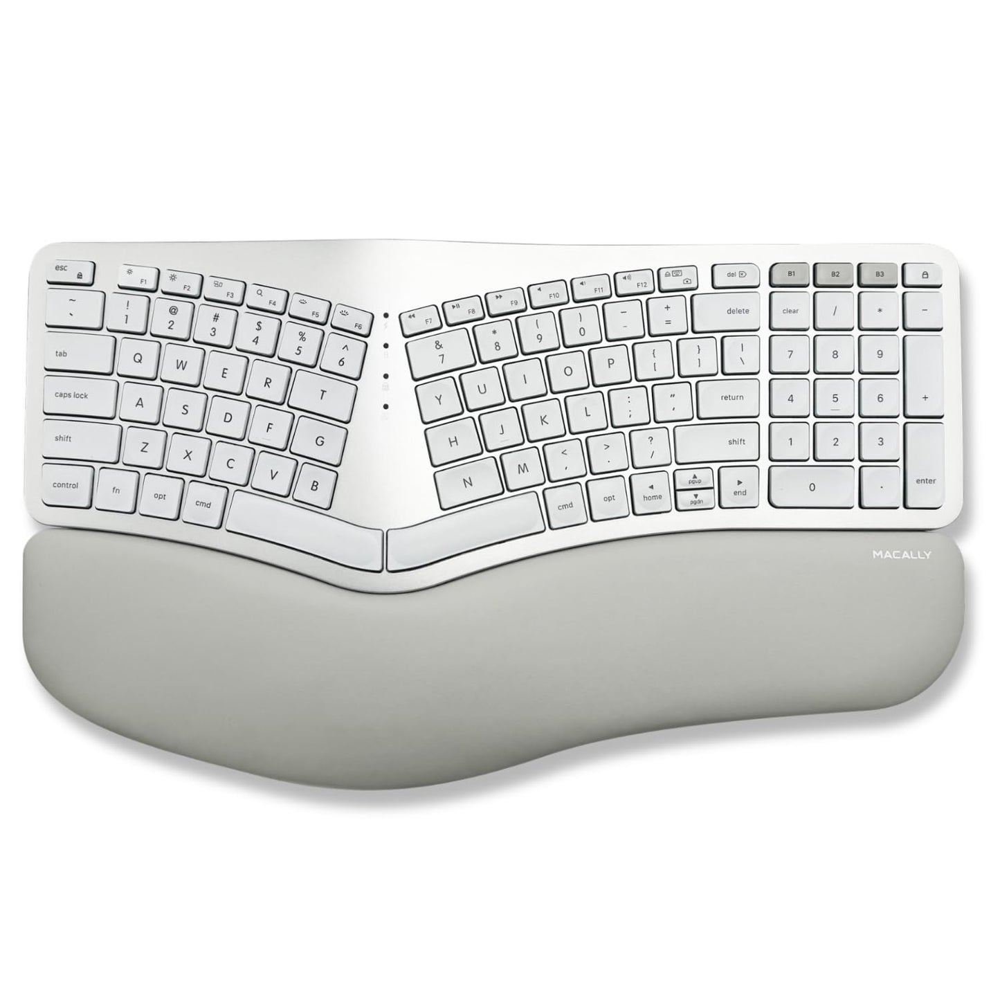Macally Backlit Bluetooth Ergonomic Keyboard for Mac - Sculpted for Comfort - Wireless Ergonomic Keyboard (100-Key MacOS Layout) - Rechargeable Split Ergo Keyboard - MacBook, iMac, iPad, iPhone