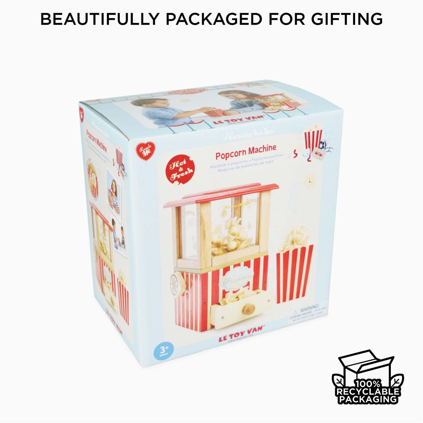 Le Toy Van - Wooden Honeybake Retro Popcorn Machine | Cinema, Kitchen Or Movies Pretend Play | Movie Night Role Kids Play Toy
