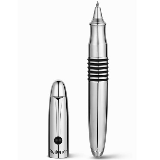 BEILUNER 320 Silver Chrome Rollerball - Stunning Luxury Pen with Chrome Finish, EDC, Heavy, Black Ink Refill, Best Gift Set for Men & Women, Professional, Executive Office, Nice Classic Pens